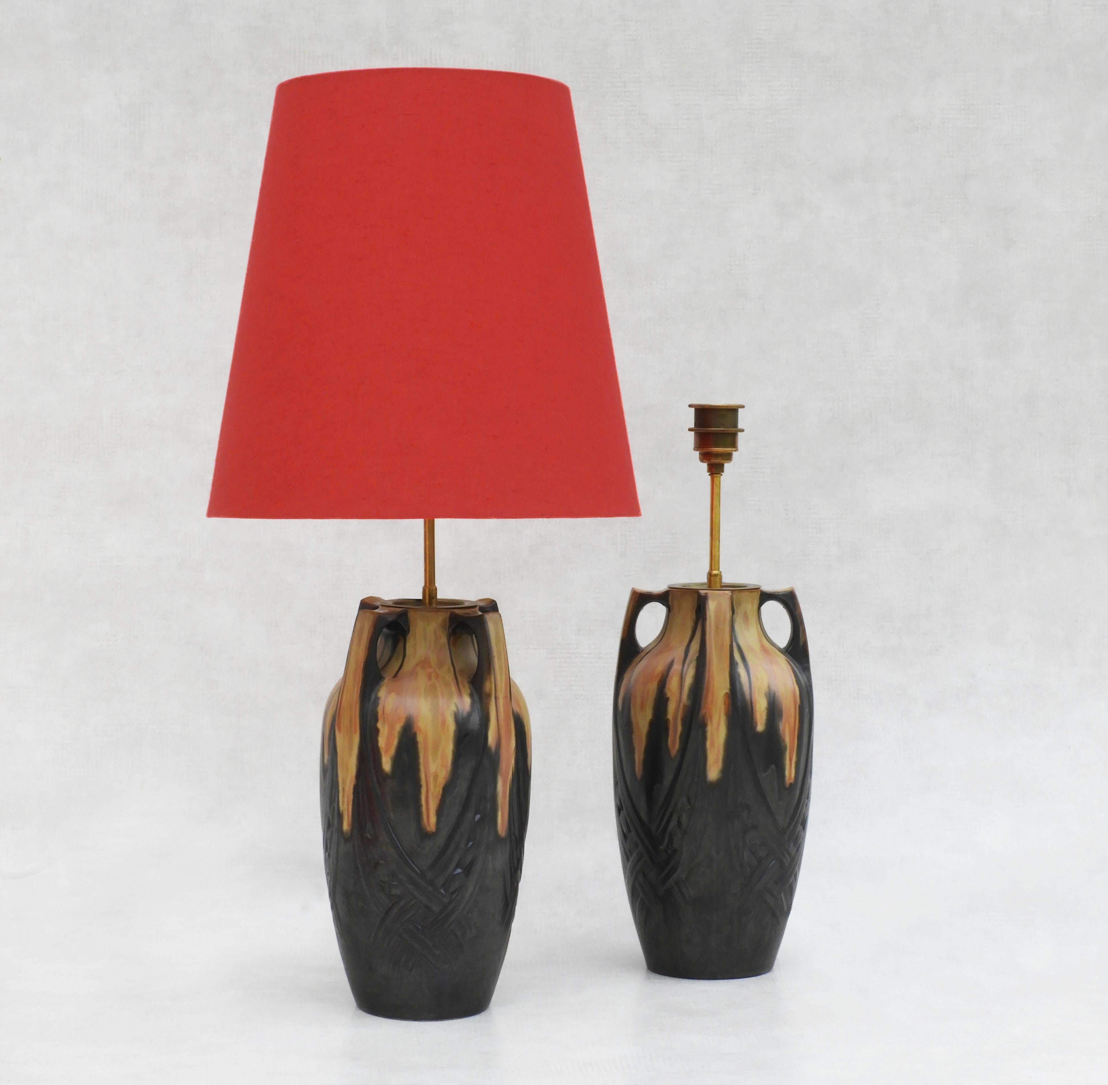 French Pair of Art Nouveau Lamps by Denbac, France, C1910  For Sale