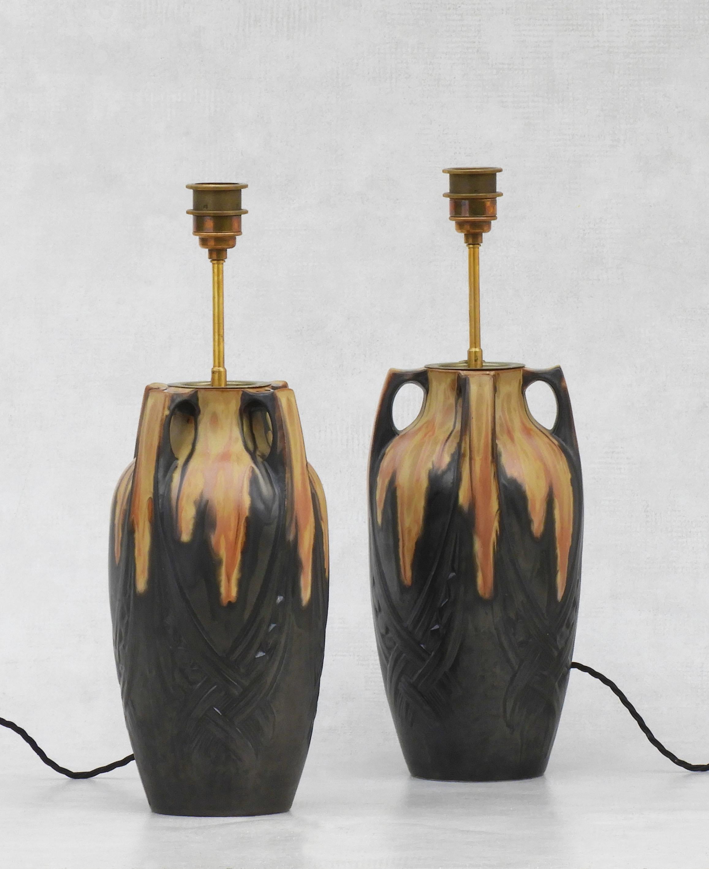 Paar Jugendstil-Lampen von Denbac, Frankreich, um 1910  (Französisch) im Angebot