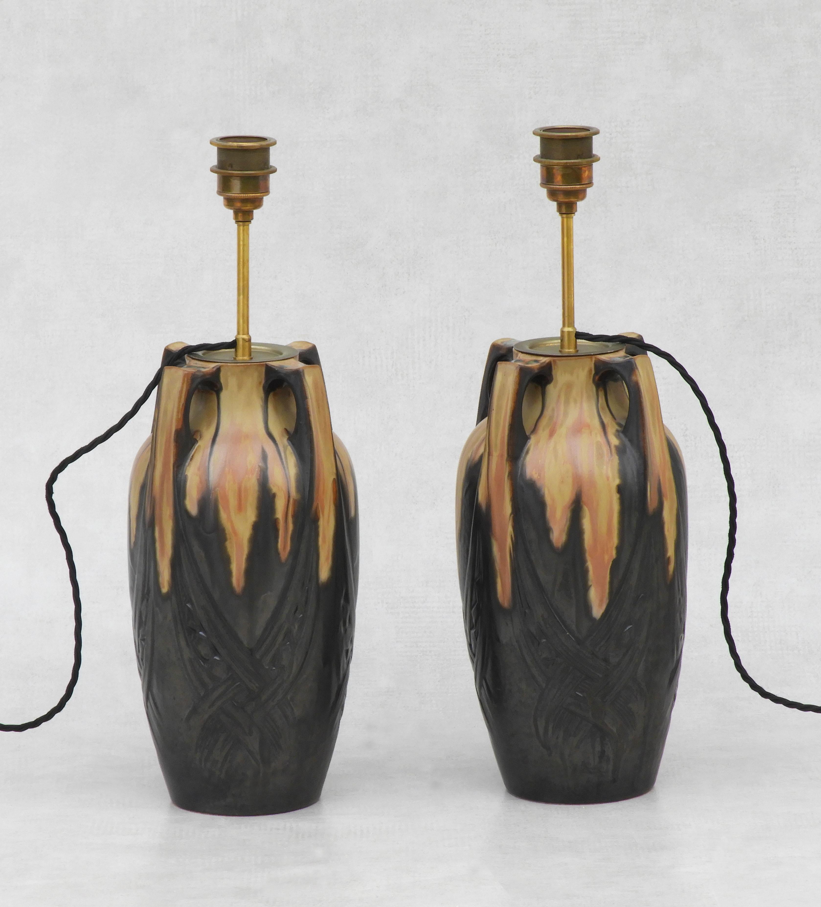 20th Century Pair of Art Nouveau Lamps by Denbac, France, C1910  For Sale