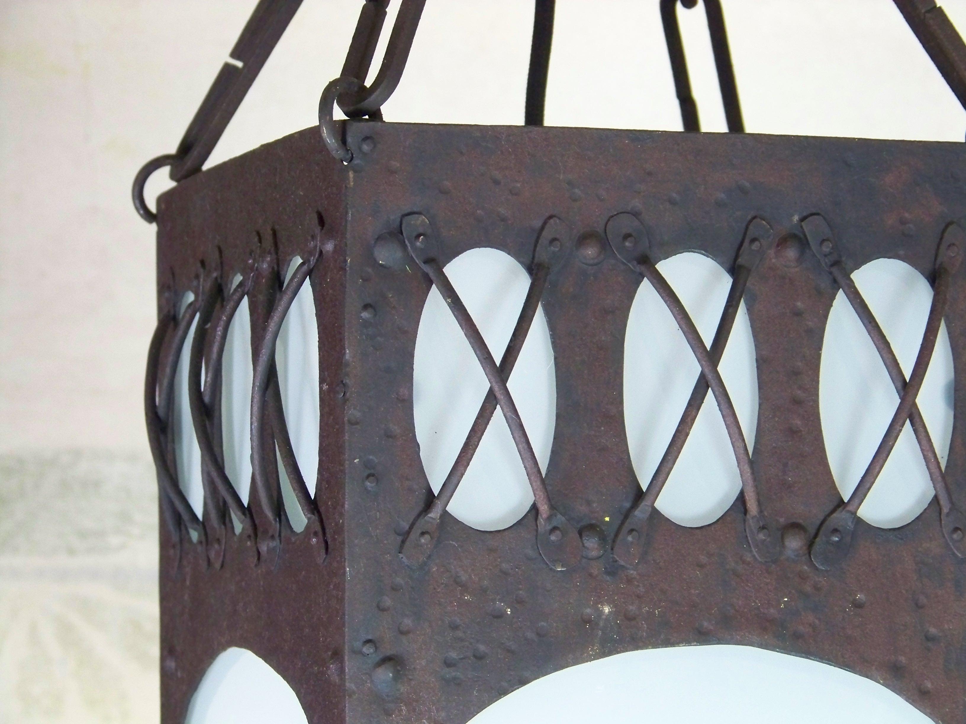 Austrian Art Nouveau lantern - forged iron For Sale
