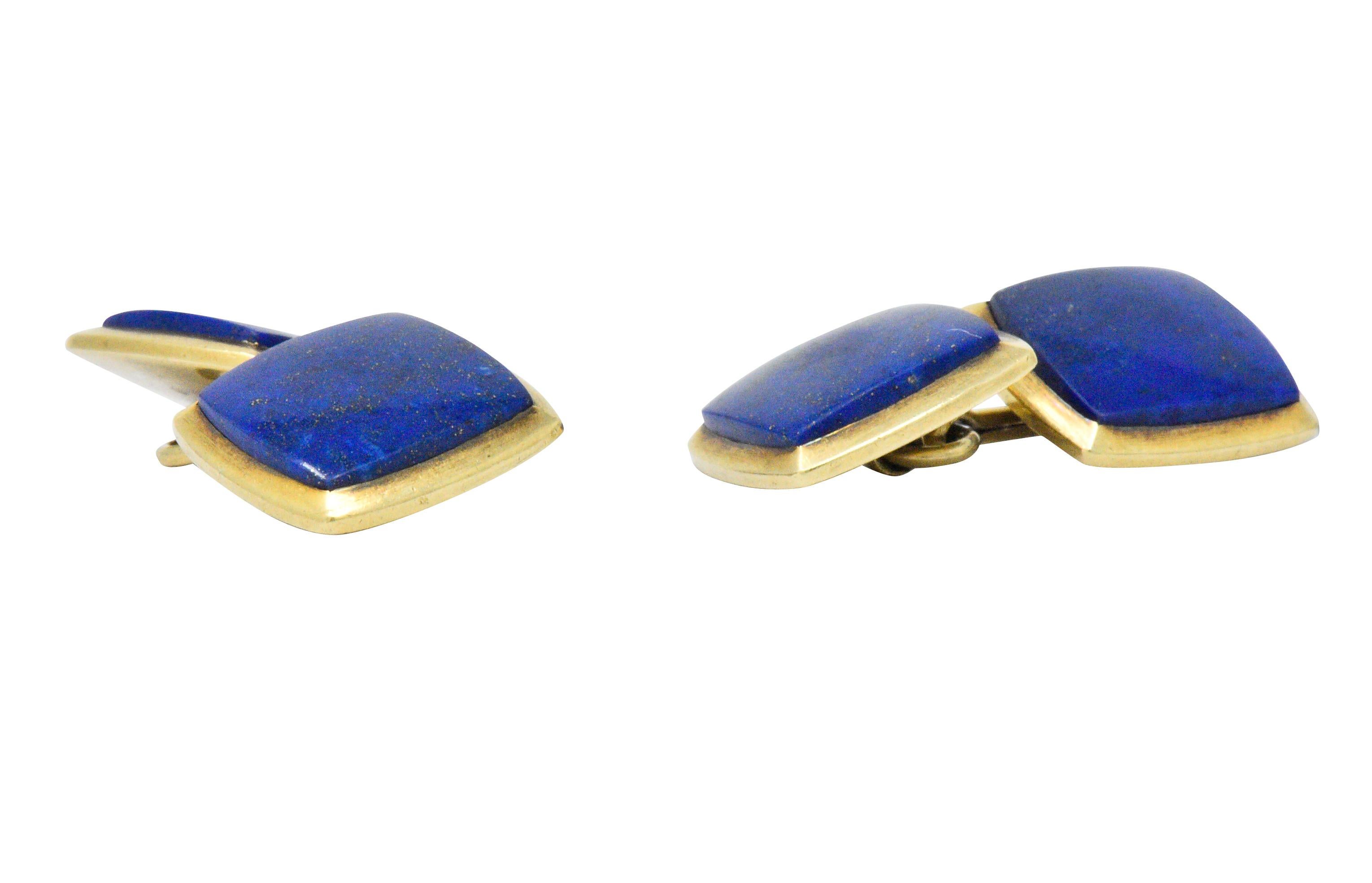 Art Nouveau Lapis Lazuli 14 Karat Gold Men's Cufflinks In Excellent Condition In Philadelphia, PA