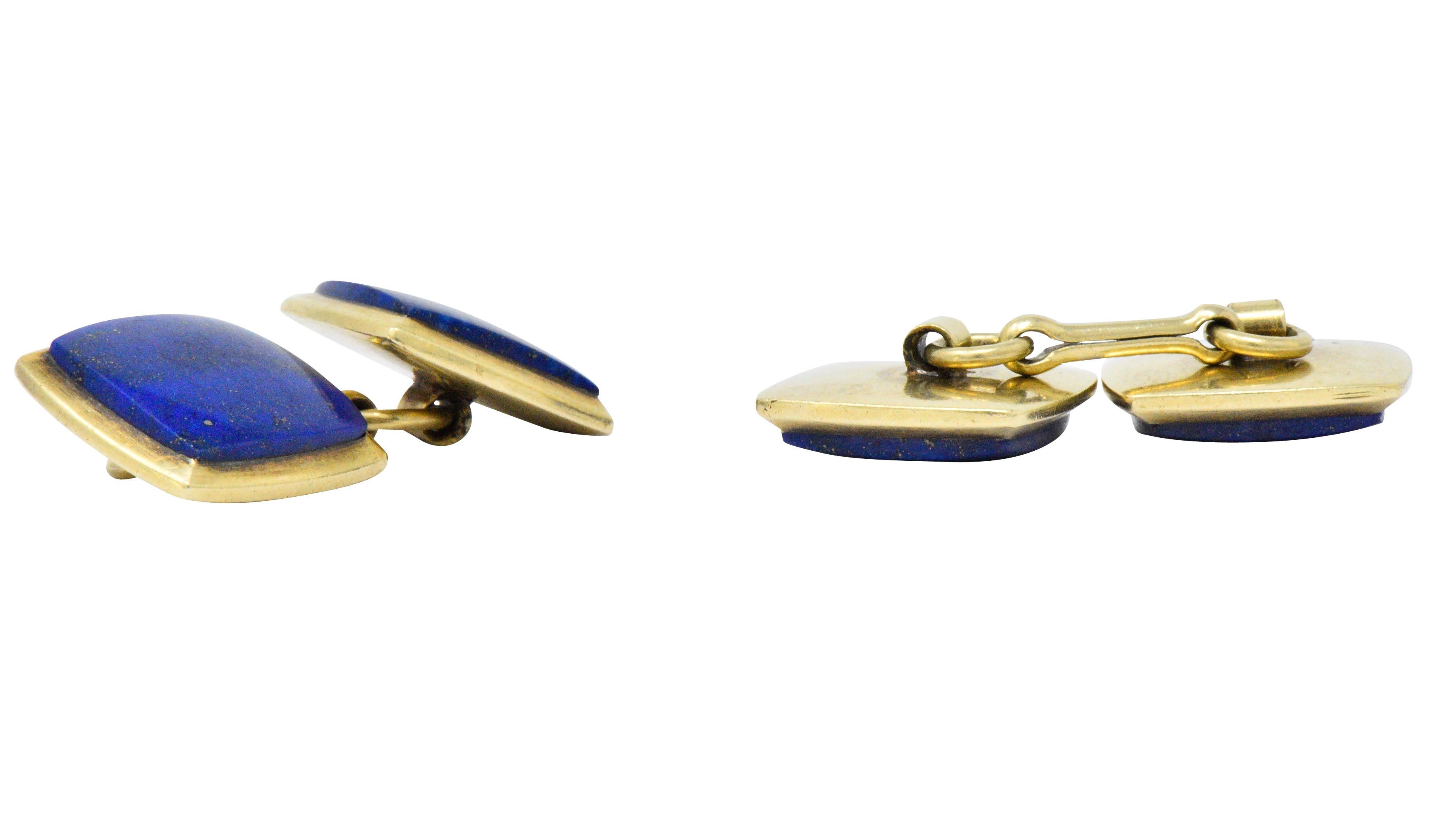 Women's or Men's Art Nouveau Lapis Lazuli 14 Karat Gold Men's Cufflinks