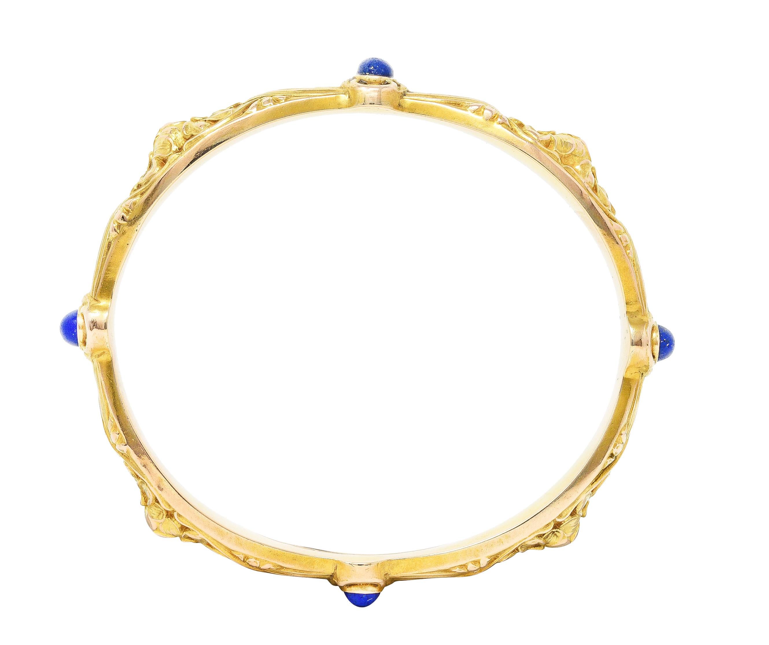 Art Nouveau Lapis Lazuli 14 Karat Yellow Gold Daisy Floral Antique Bracelet 2