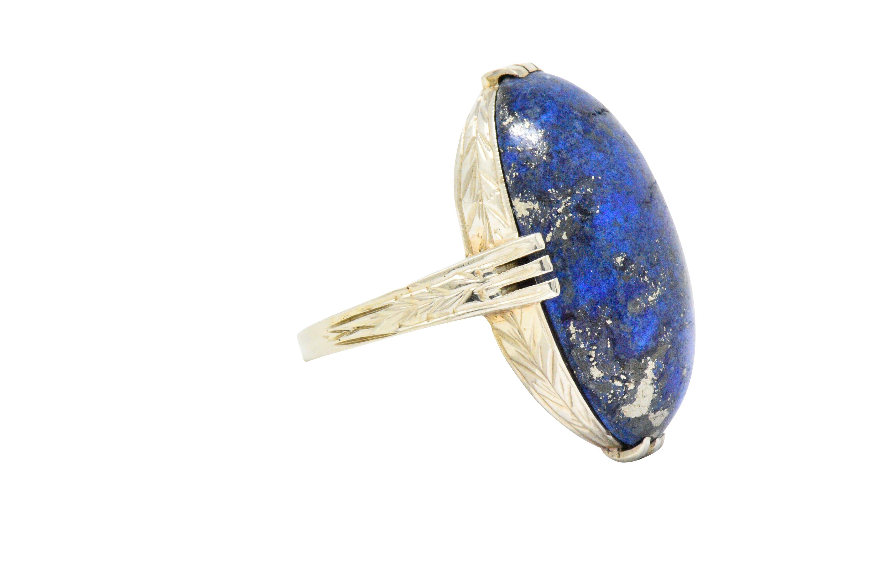 Art Nouveau Lapis Lazuli and 14 Karat White Gold Cocktail Ring In Excellent Condition In Philadelphia, PA