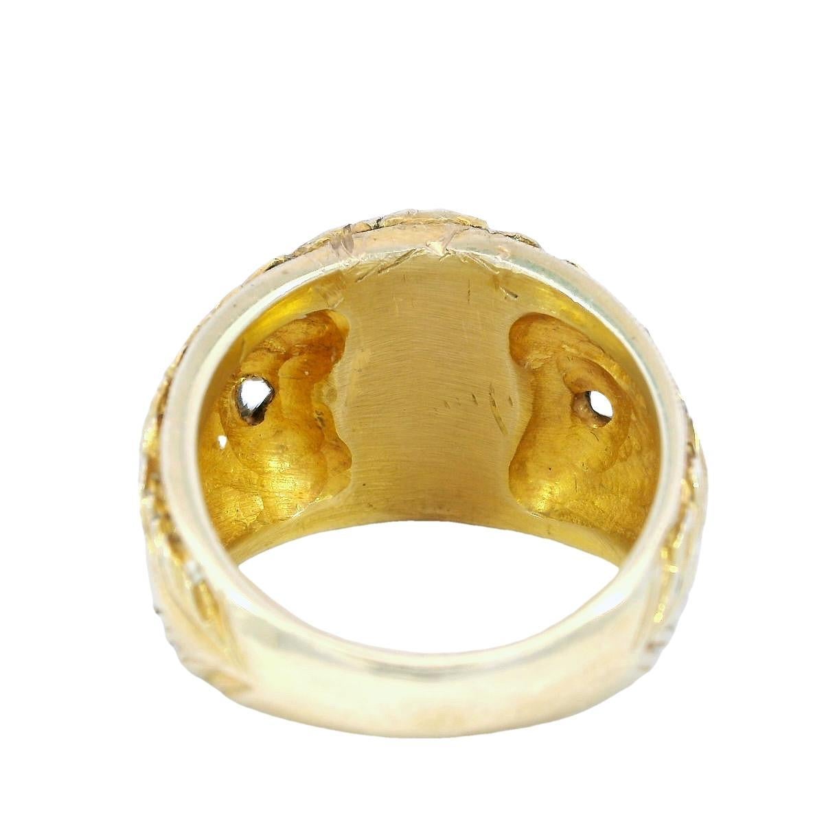 Women's or Men's Art Nouveau Lapis Signet Ring Carved Griffin 14K Yellow Gold Size 8.5