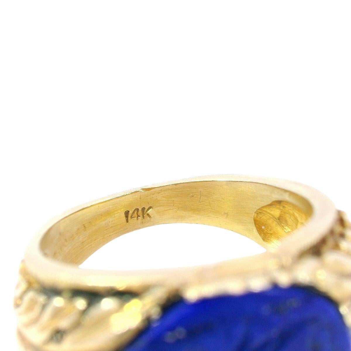 Art Nouveau Lapis Signet Ring Carved Griffin 14K Yellow Gold Size 8.5 4