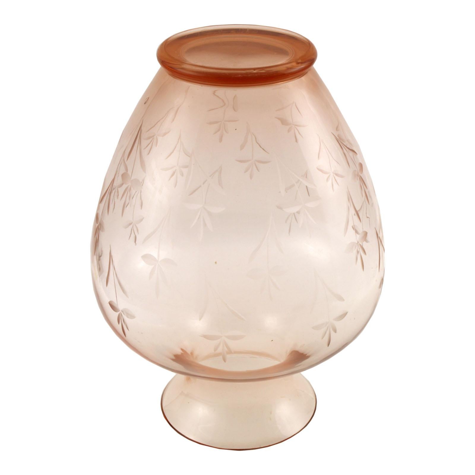 Italian Art Nouveau Large Amphora Vase, Salviati Murano, Amber, Etched Floral Motifs For Sale
