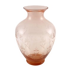 Art Nouveau Large Amphora Vase, Salviati Murano, Amber, Etched Floral Motifs
