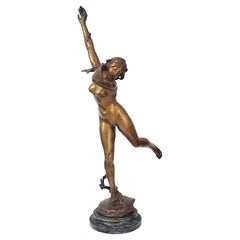 Jugendstil-Skulptur Daphne aus Bronze von Jules Dercheu, Frankreich, um 1900