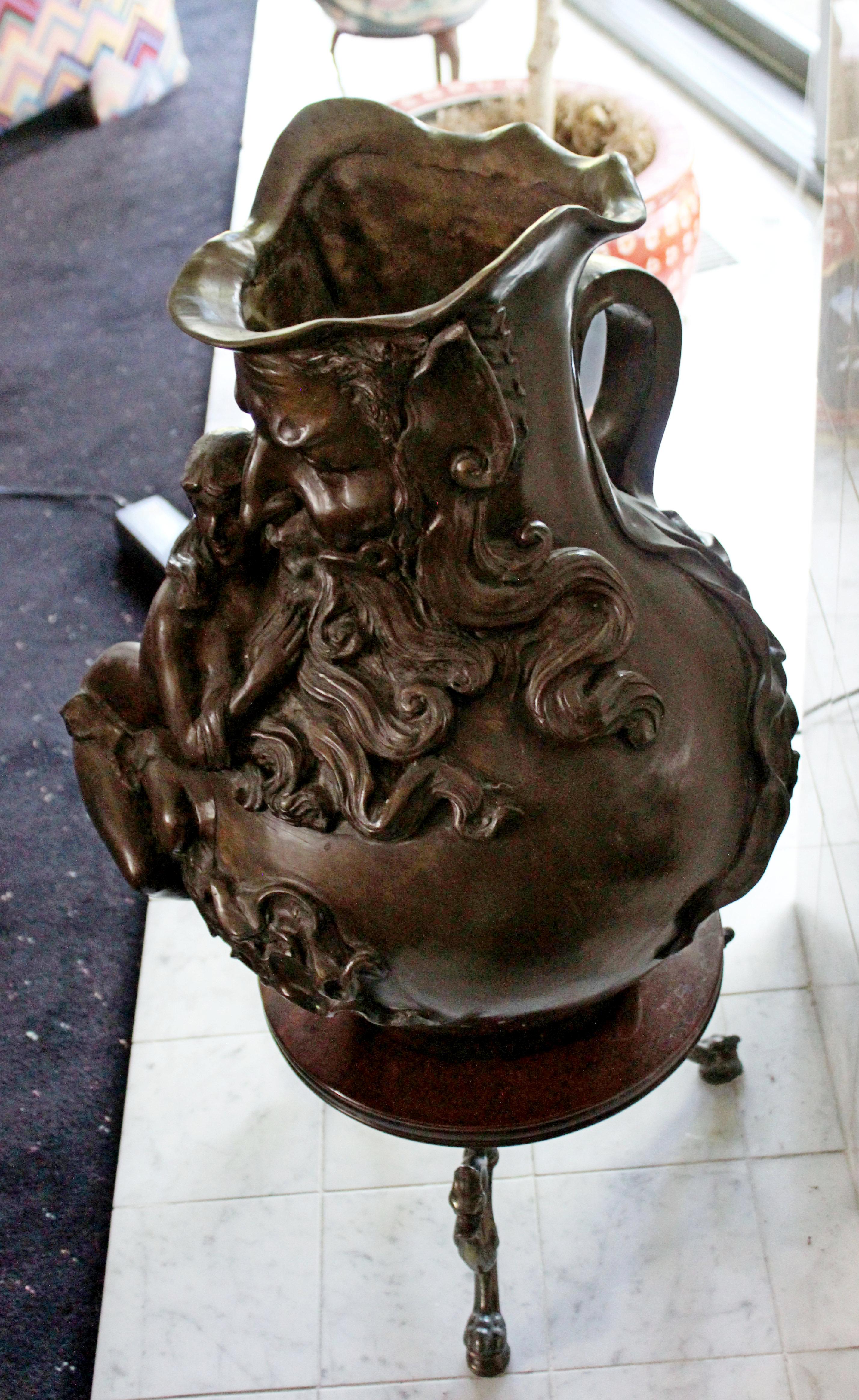 Art Nouveau Large Bronze Urn with Intricate Figure of God and Female In Good Condition In Keego Harbor, MI