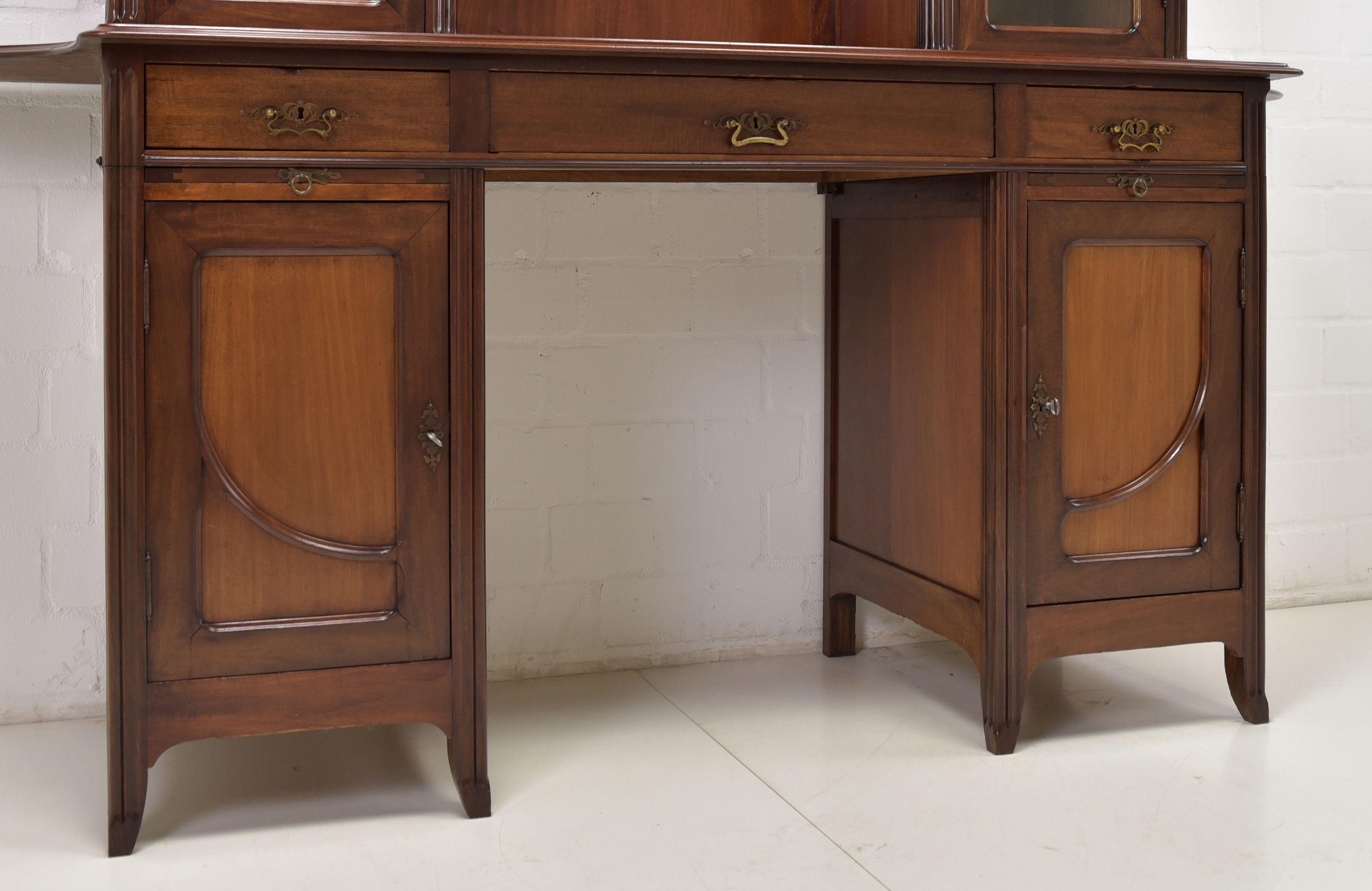 Art Nouveau Large Buffet Showcase / Library Cabinet in Mahogany, 1910 For Sale 5