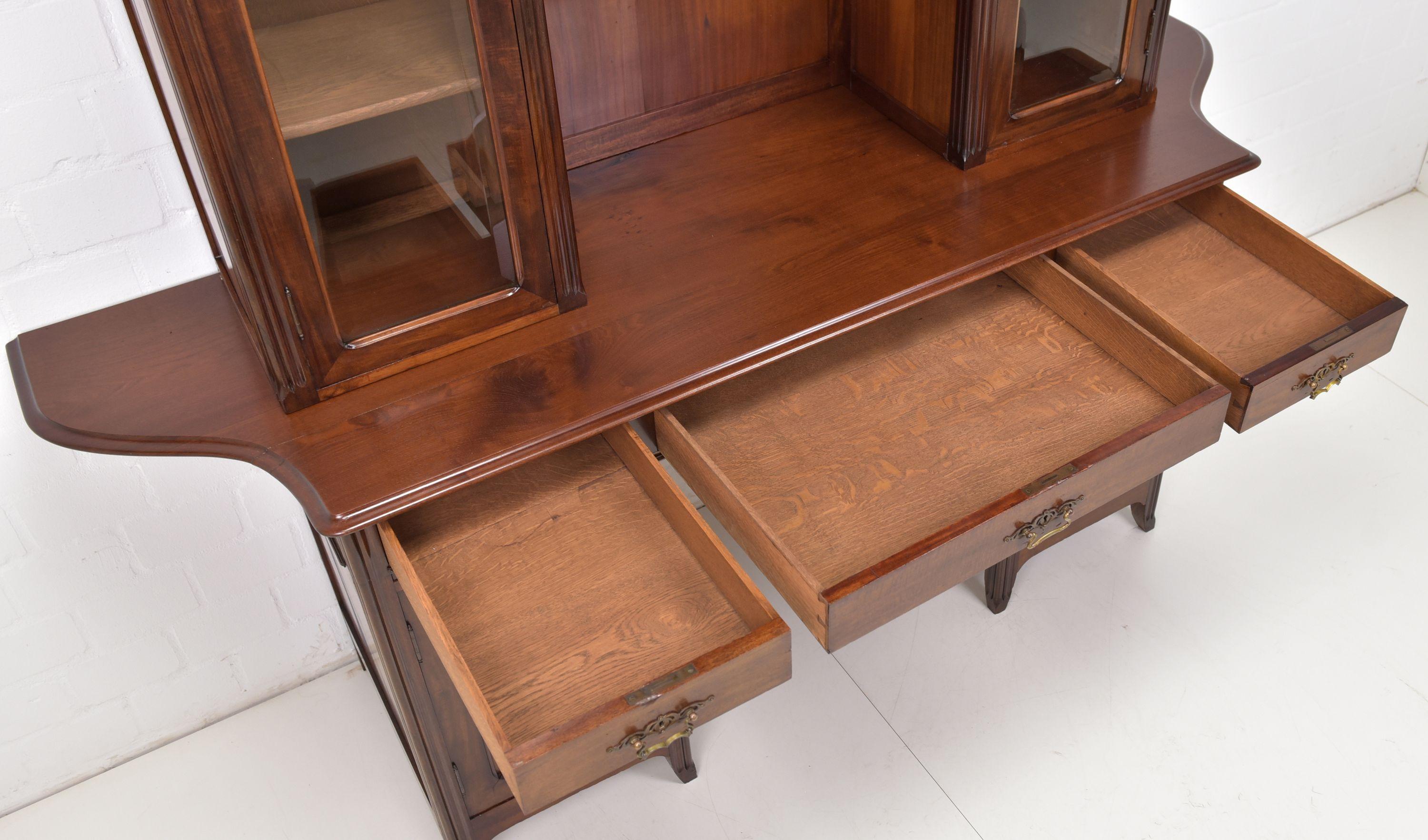 Glazed Art Nouveau Large Buffet Showcase / Library Cabinet in Mahogany, 1910 For Sale
