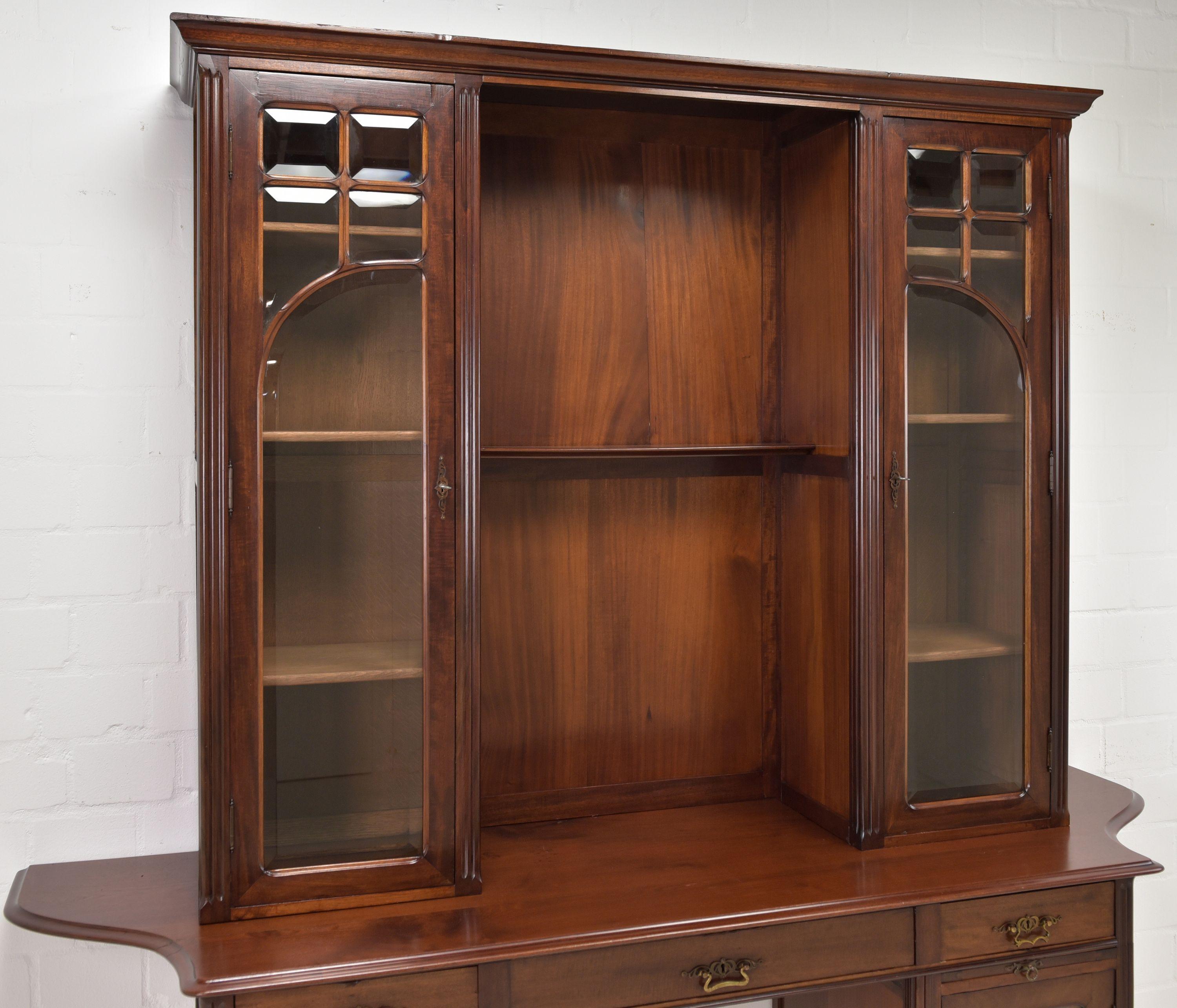 Art Nouveau Large Buffet Showcase / Library Cabinet in Mahogany, 1910 For Sale 4