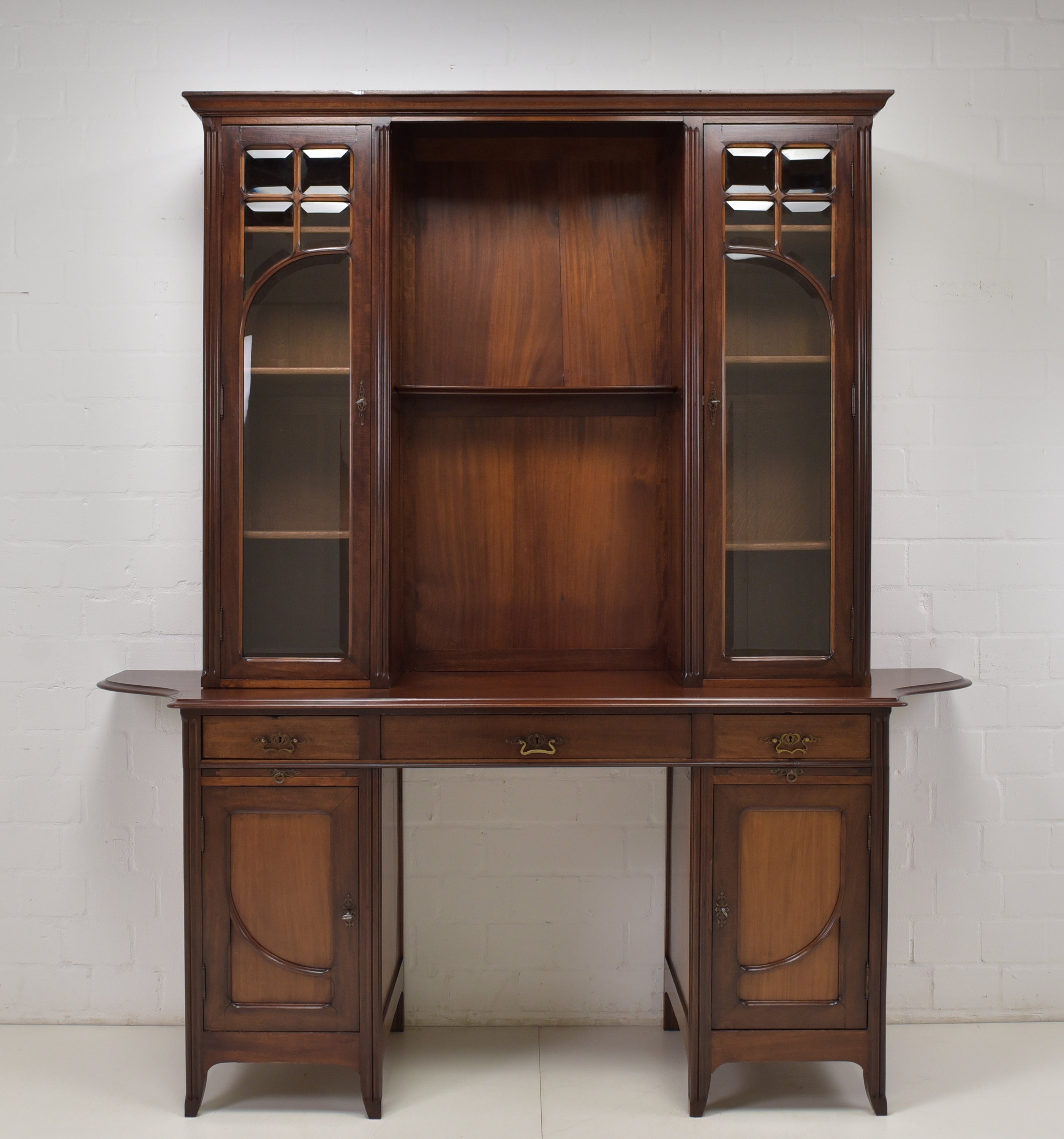 Art Nouveau Large Buffet Showcase / Library Cabinet in Mahogany, 1910 For Sale