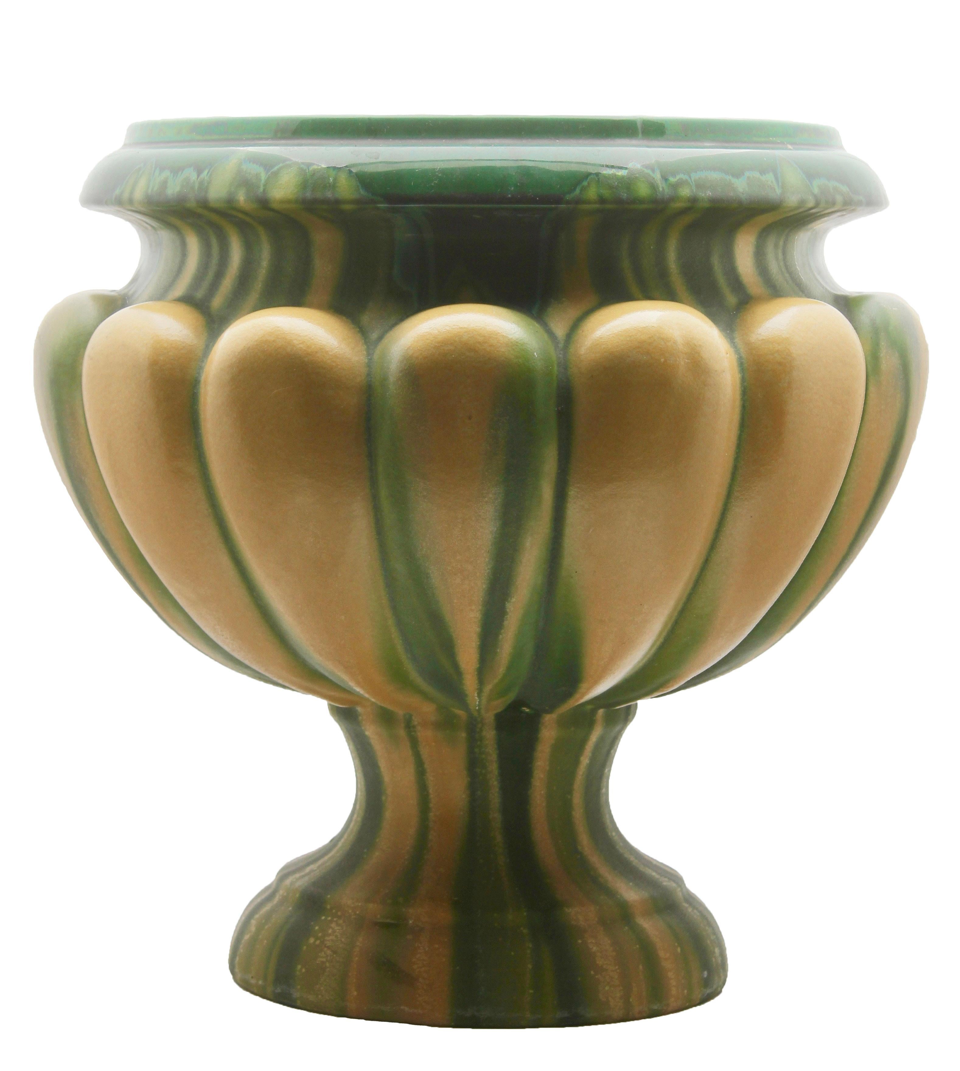 Glazed Art Nouveau Large Ceramic Jardinière on Stand, Belgium, Excellent Condition