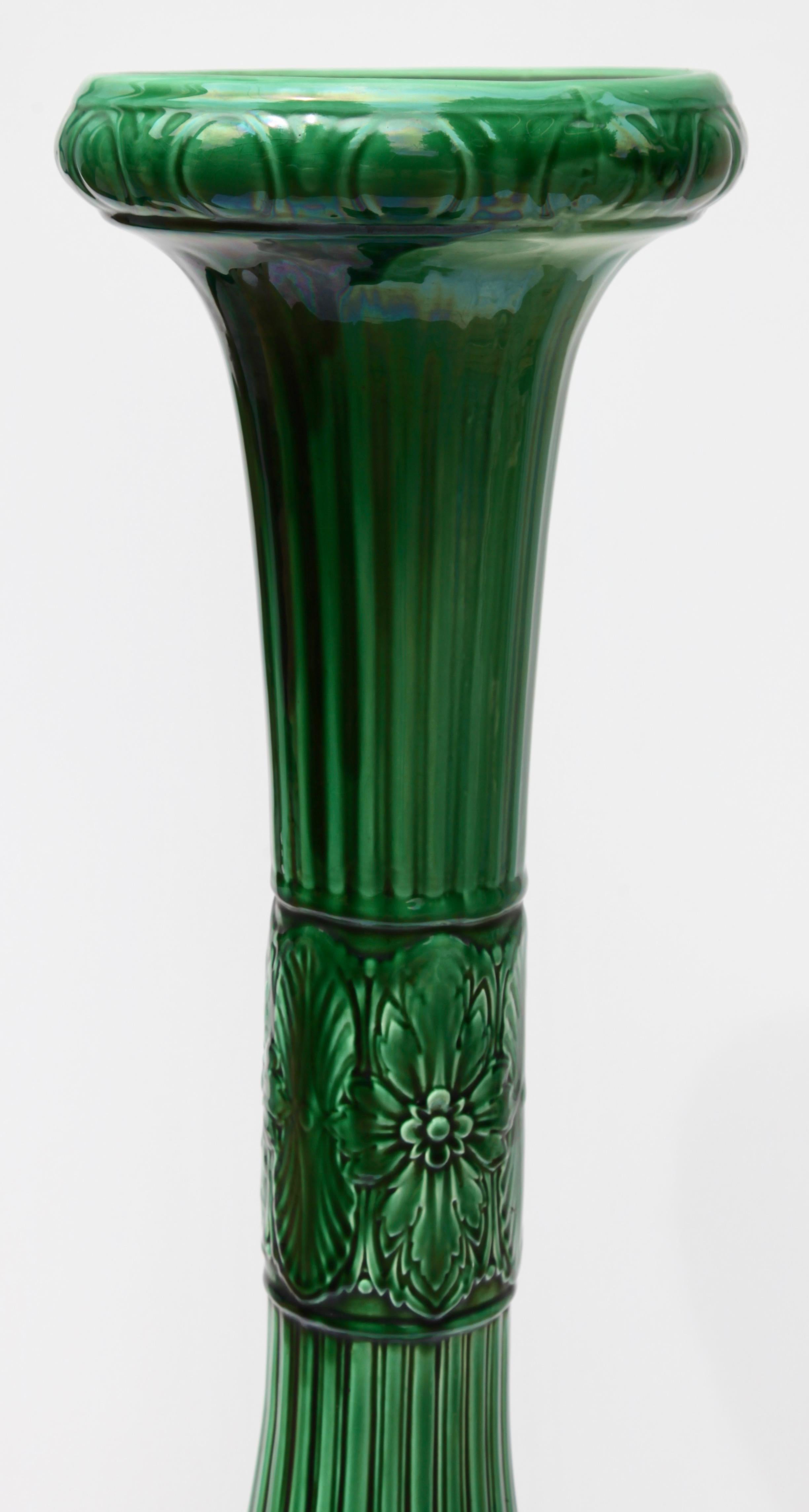 Glazed Art Nouveau Large Ceramic Jardinière on Stand, Belgium, Good Condition