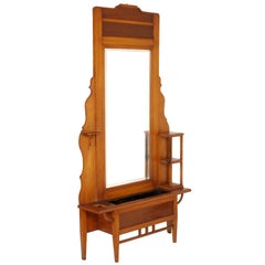 Art Nouveau Large Entry Mirror with Flowerpot Holder, Jardiniere, in Cherrywood