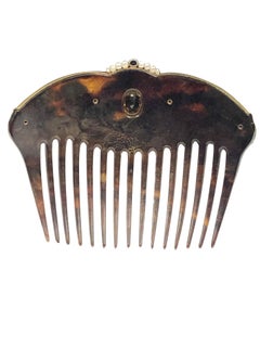 Art Nouveau Large Gold Gemstone and Tortoise Mounted Hair Comb by Carter Gough