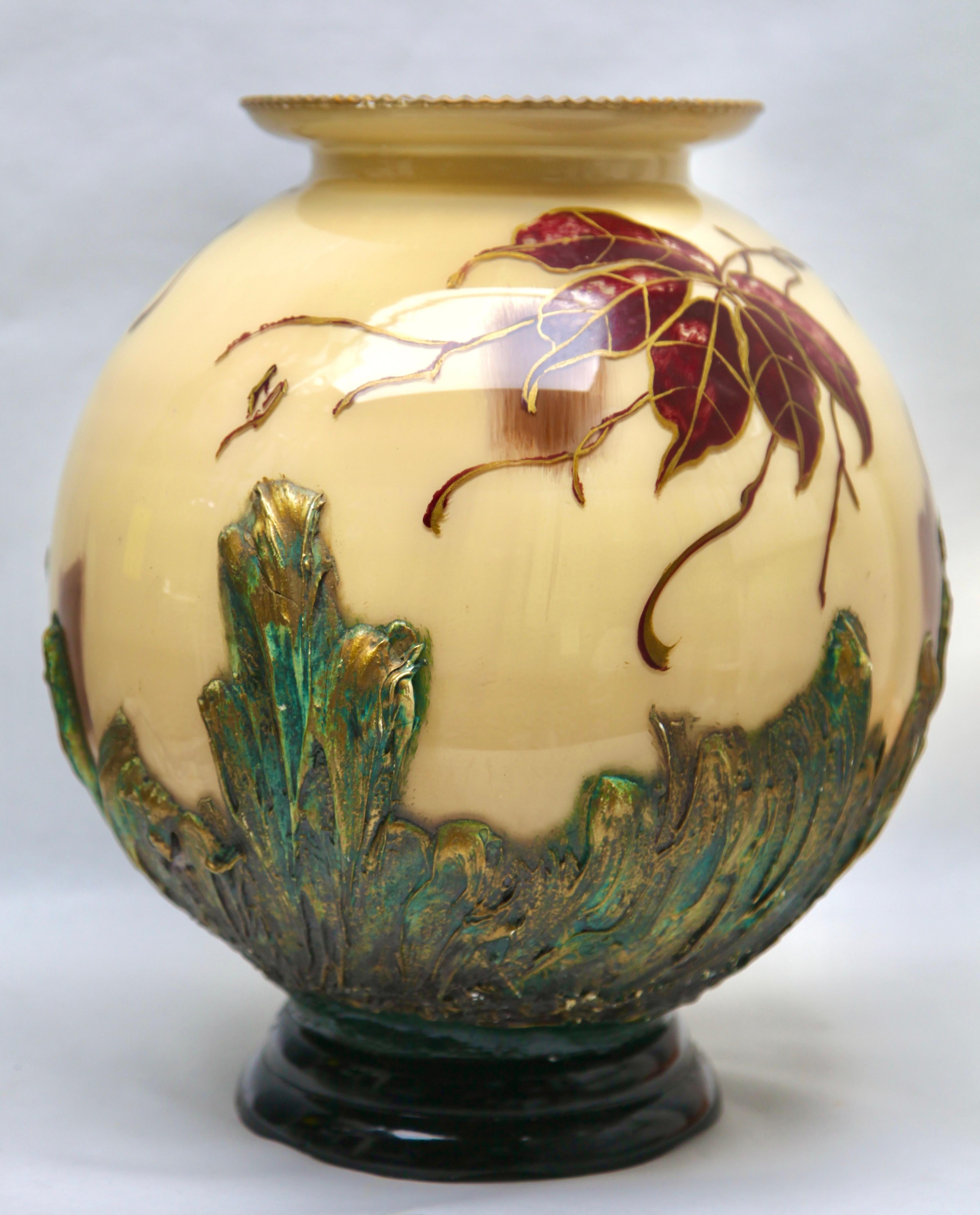 Art Nouveau Large Handmade and Hand Painted Opaline Vase, Belgium, 1920s 1