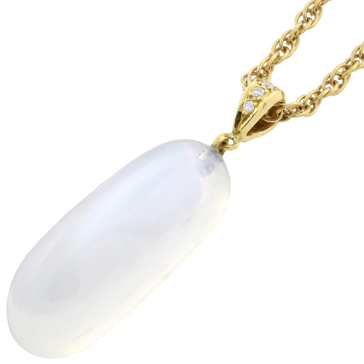 Cabochon Art Nouveau Large Moonstone Drop Pendant with Modern Chain Necklace For Sale