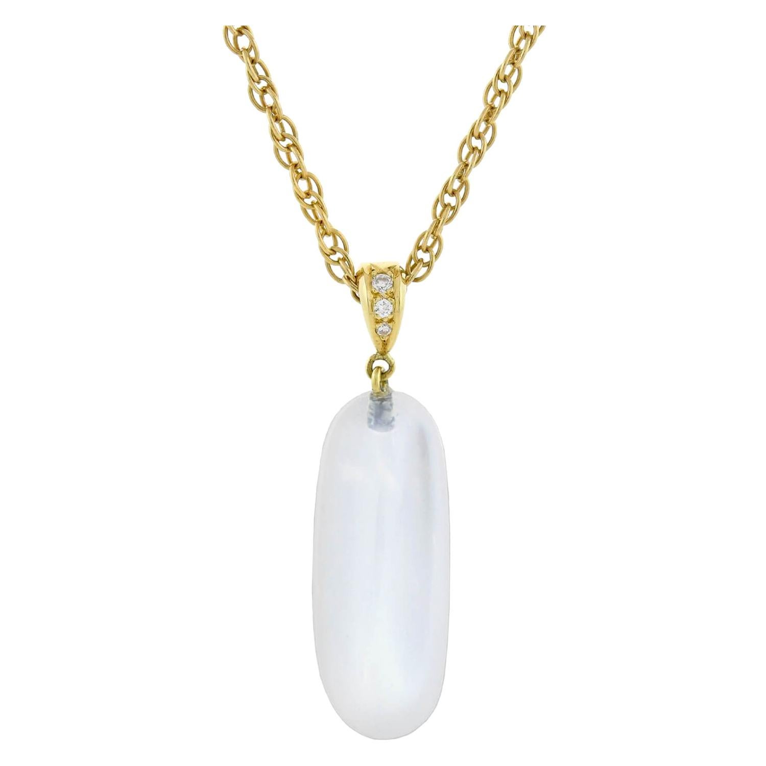 Art Nouveau Large Moonstone Drop Pendant with Modern Chain Necklace