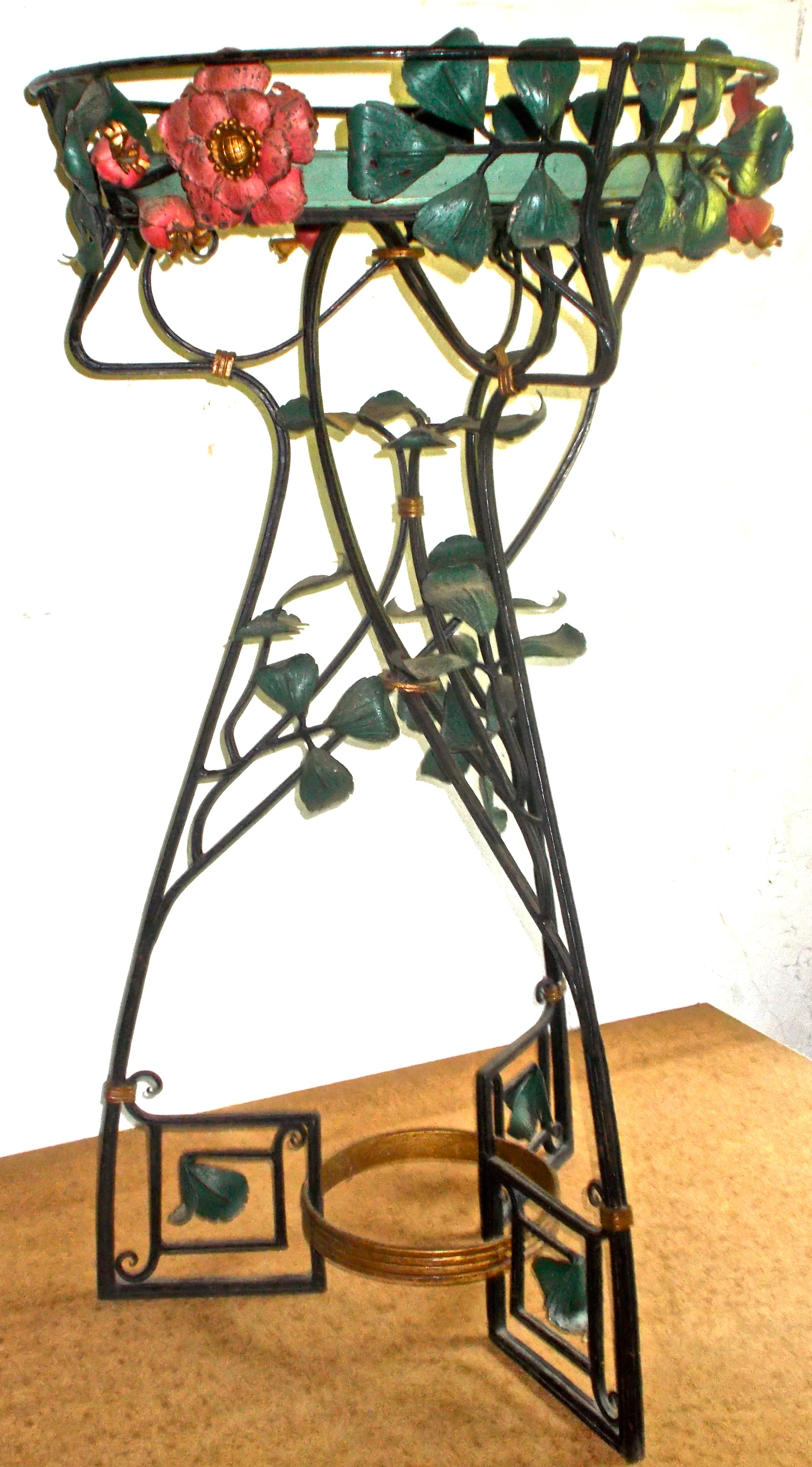  French Art Nouveau Painted Wrought Iron Botanical Fantasy Ferneries Planter For Sale 3