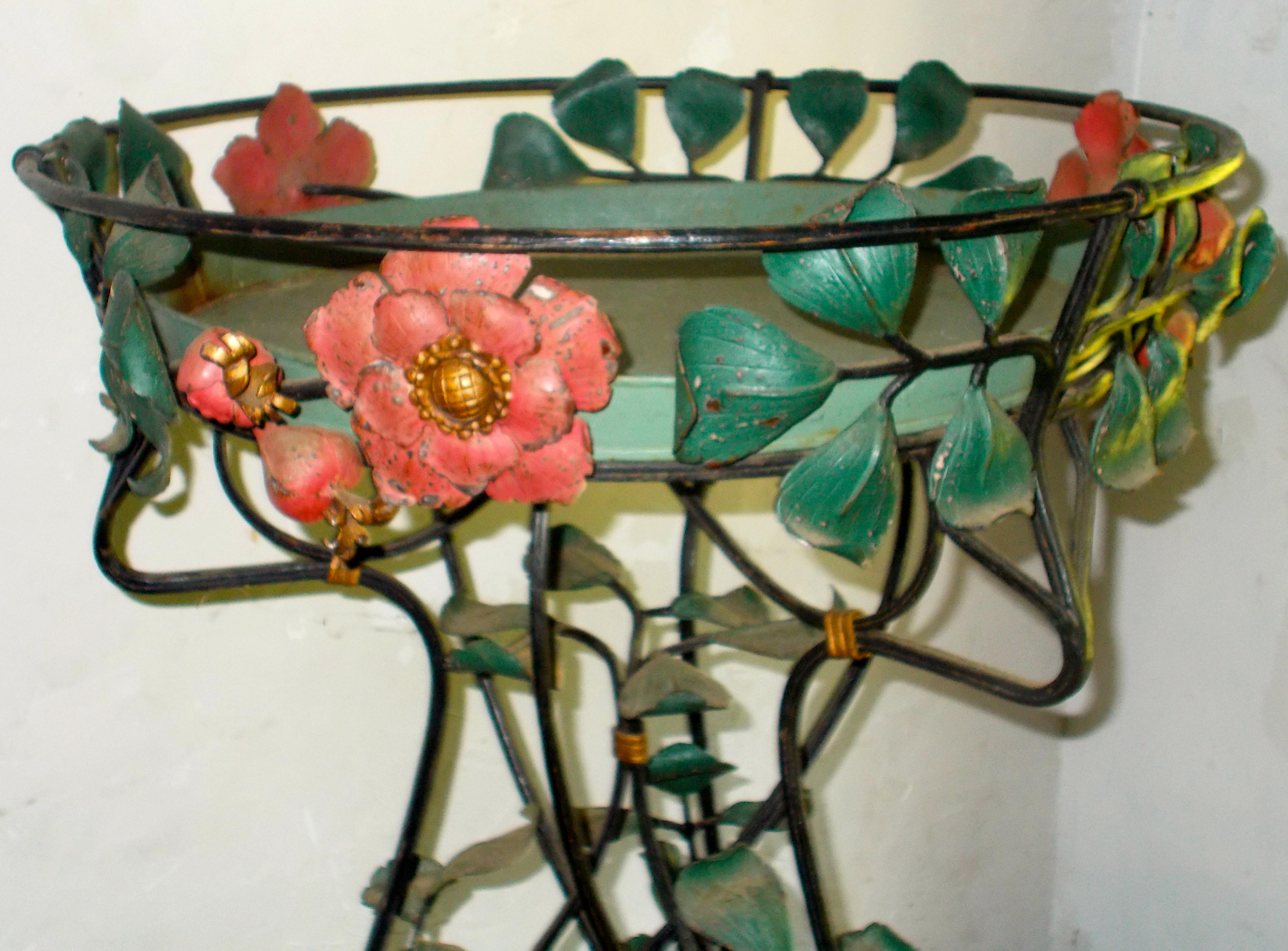 Jardinera de Hierro Forjado Pintado Art Nouveau Francés Fantasía Botánica Helechos 4
