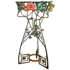  French Art Nouveau Painted Wrought Iron Botanical Fantasy Ferneries Planter