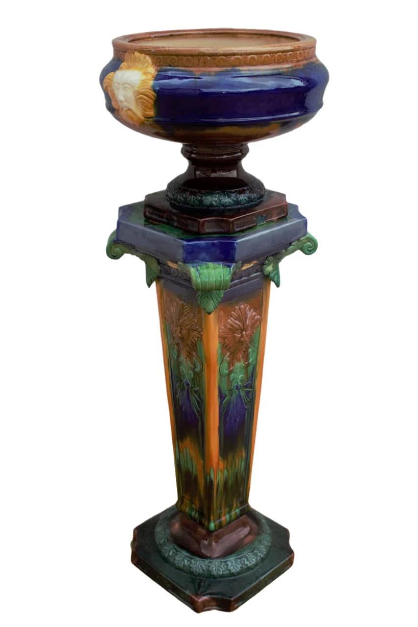 Art Nouveau Porcelain Majolica Jardinière with Pedestal - 2 Piece Set

Elevate your home decor with this exquisite Art Nouveau Porcelain Majolica Jardinière with Pedestal, a stunning 2-piece set that combines elegance and functionality. Crafted with