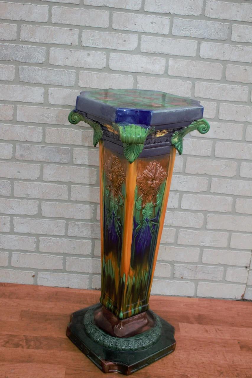 Unknown Art Nouveau Large Porcelain Majolica Jardinière With Pedestal