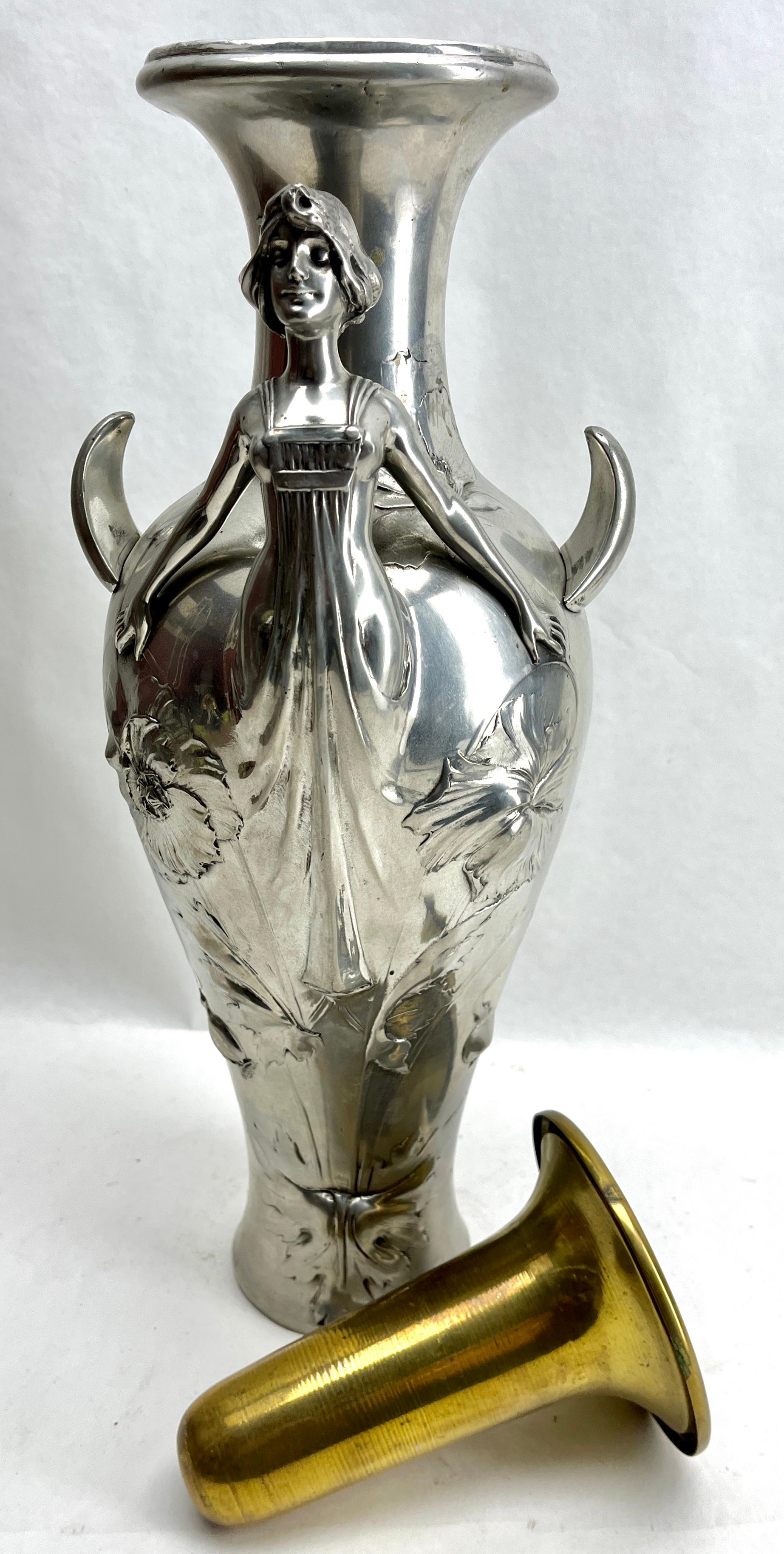 Hand-Crafted Art Nouveau Large Richly Decorated Vase with Flowers and Female Figure. For Sale