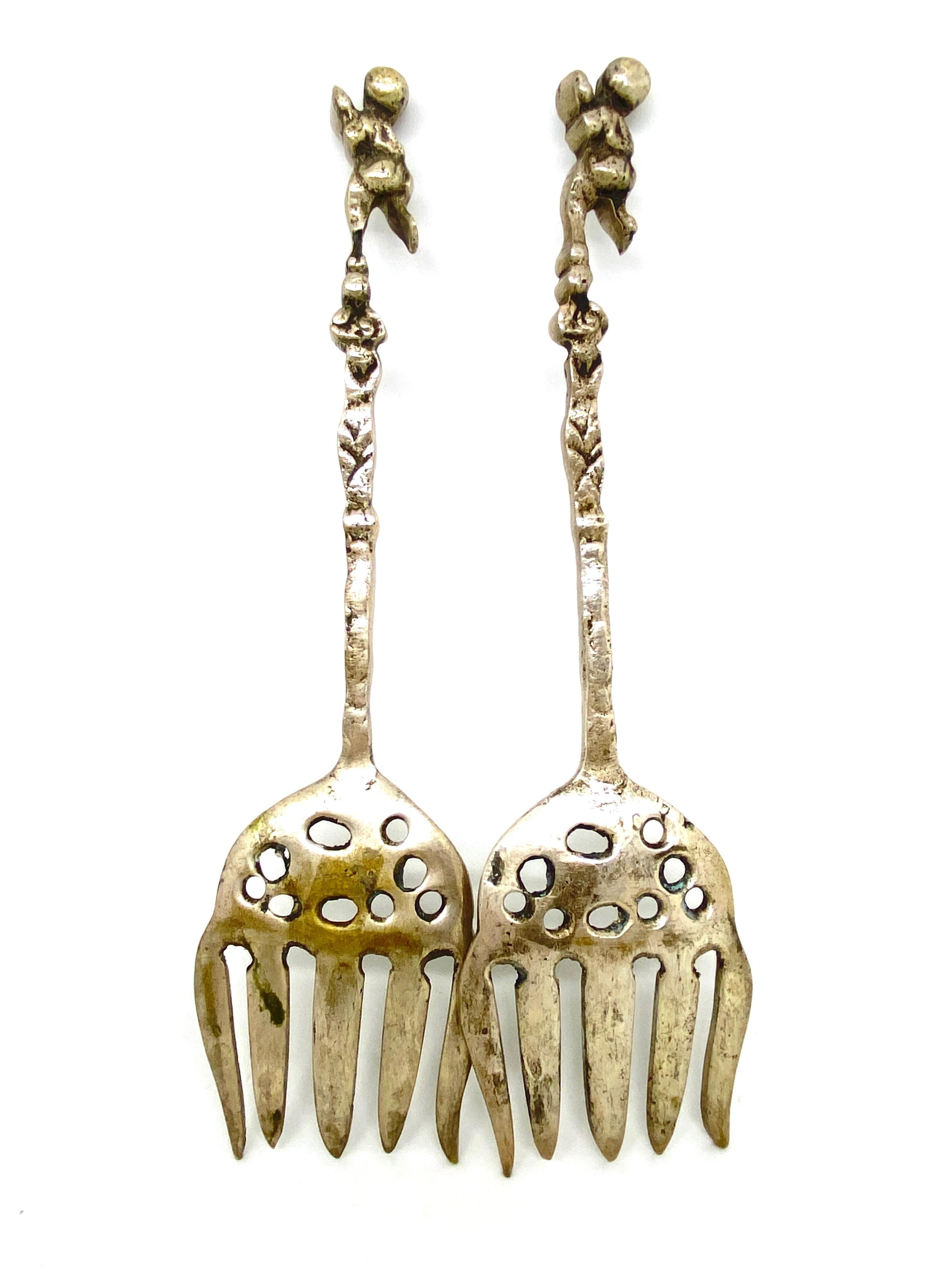 Art Nouveau Grandes tenedores de servir de plata plateada Vintage, Suecia, años 20 siglo XX en venta