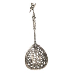 Art Nouveau Large Silver Plate Serving Spoon Vintage, Sweden, 1920s