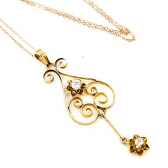 Art Nouveau Lavalier Diamond Necklace in 14k Yellow Gold