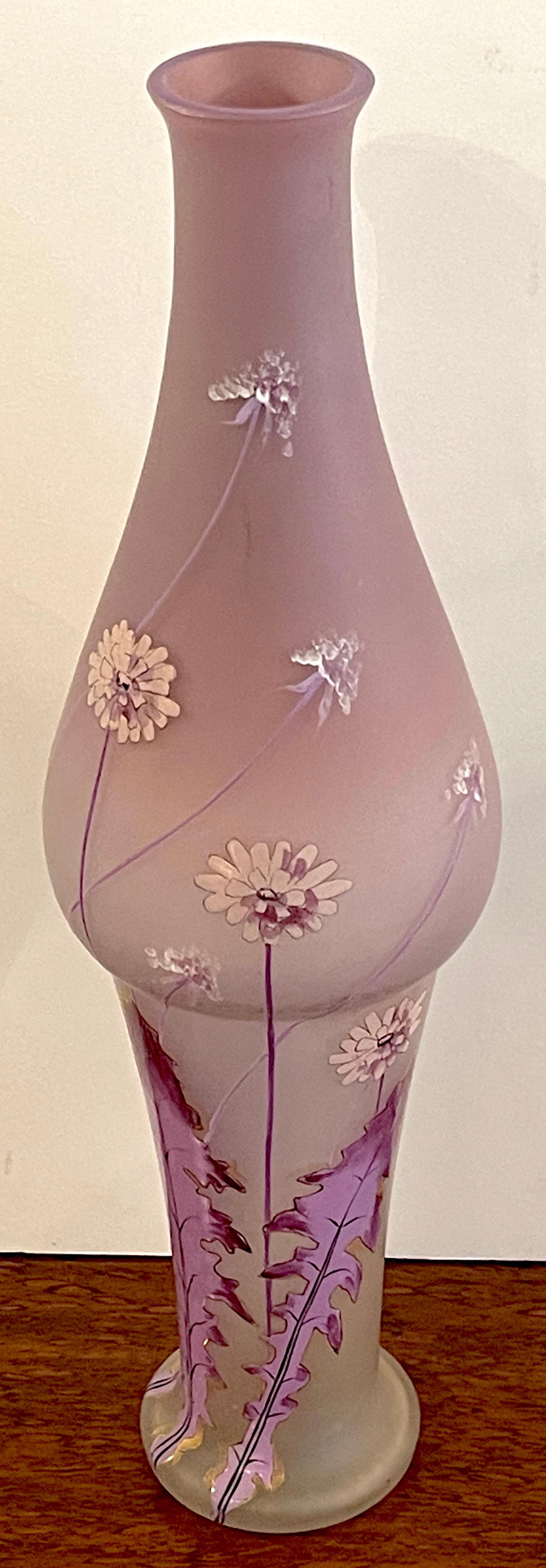 Art Nouveau Lavender Dandelion Enameled Vase, Attributed to Mont Joye, France For Sale 4
