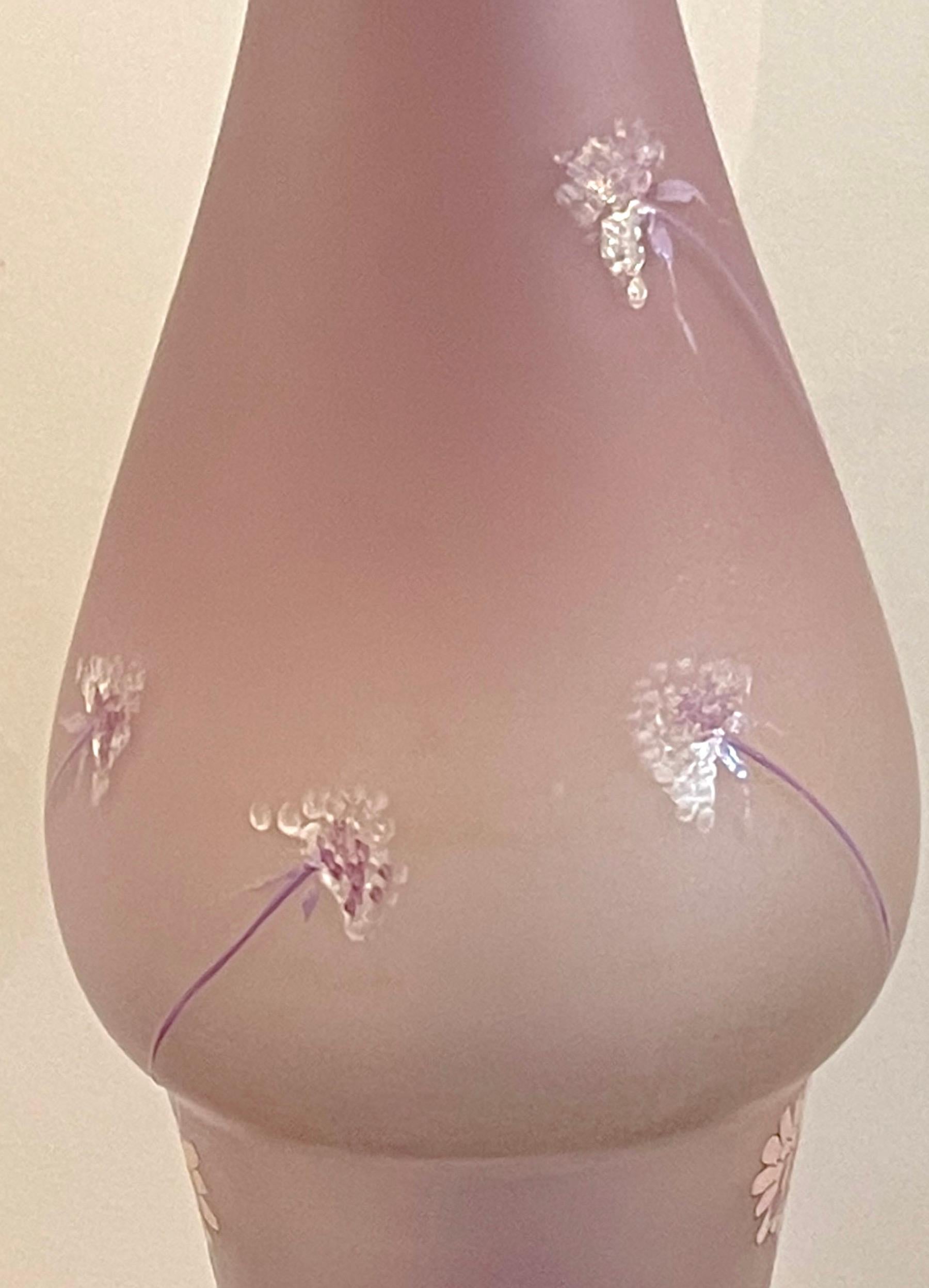 Art Glass Art Nouveau Lavender Dandelion Enameled Vase, Attributed to Mont Joye, France For Sale