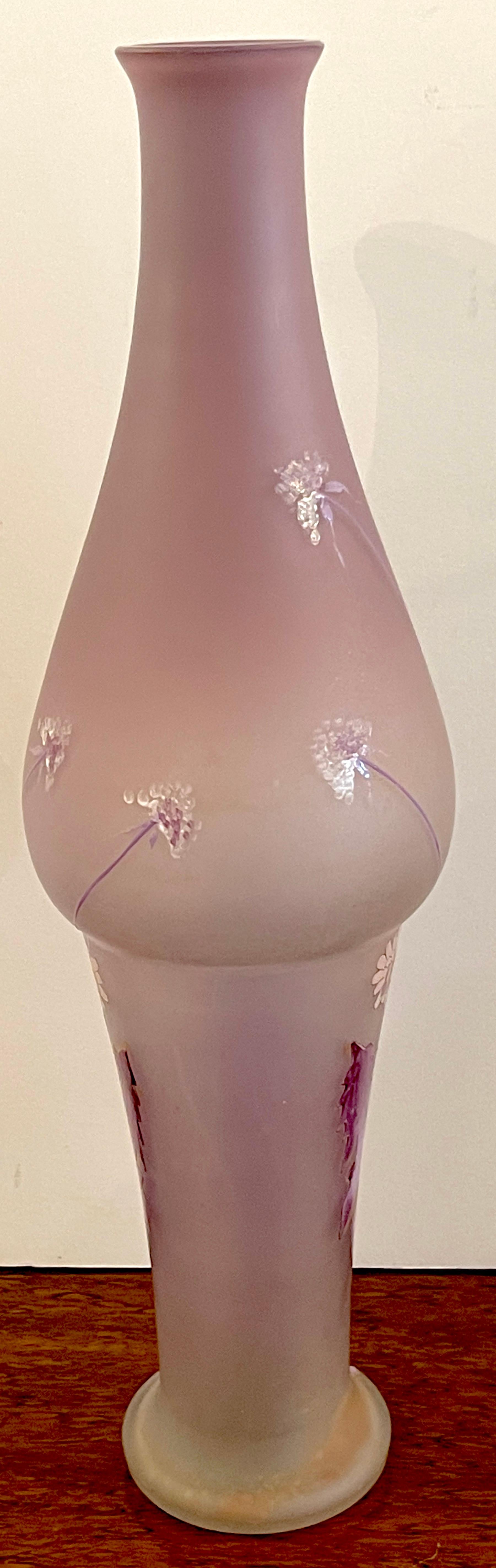 Art Nouveau Lavender Dandelion Enameled Vase, Attributed to Mont Joye, France For Sale 1