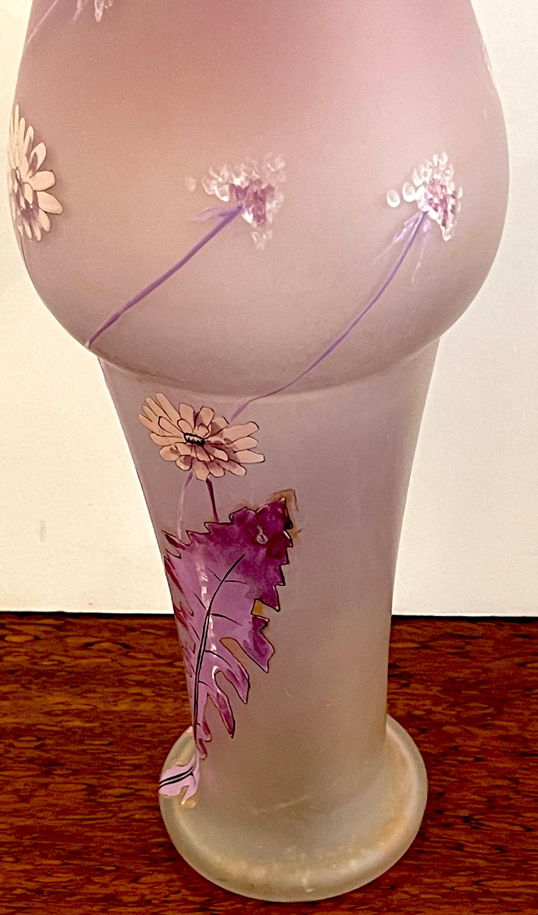Art Nouveau Lavender Dandelion Enameled Vase, Attributed to Mont Joye, France For Sale 2