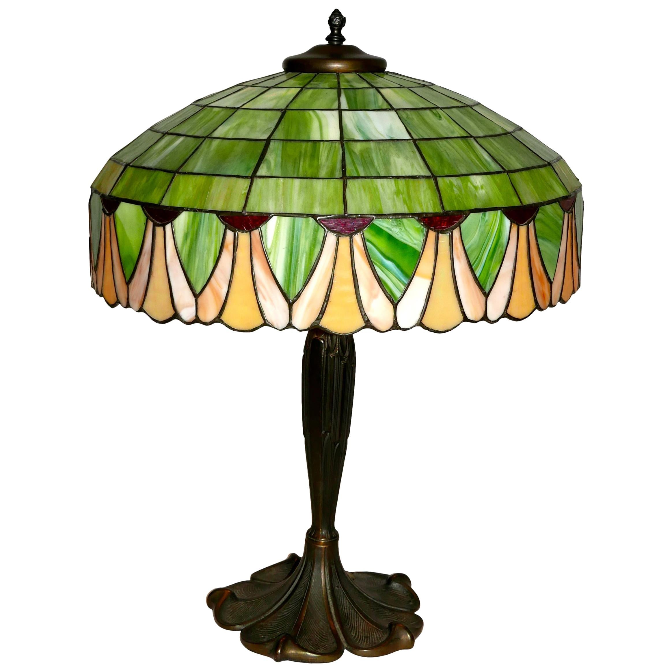 Art Nouveau Leaded Glass Table Lamp by Lamb Bros. & Greene, Early 20th Century