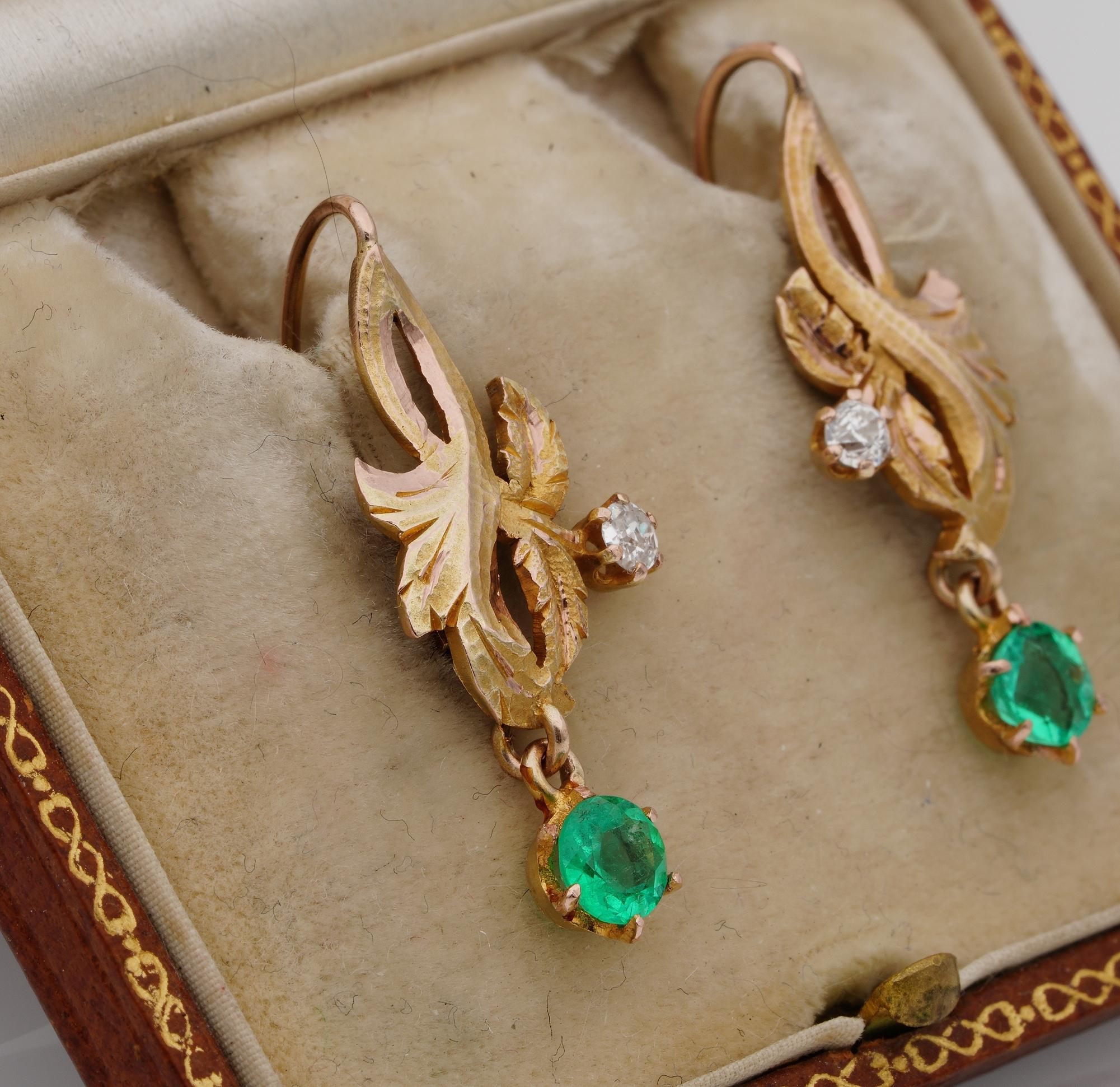 Art Nouveau

The movement was rather short-lived, lasting 15 years, from 1898 to the start of World War I
These nature inspired earrings are beautifully rendered in a sinuous shape of hand carved leaf work,, authentic Art Nouveau earrings made in