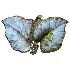 Art Nouveau Leaf Enamel Brooch Pin Antique Silver Circa 1910