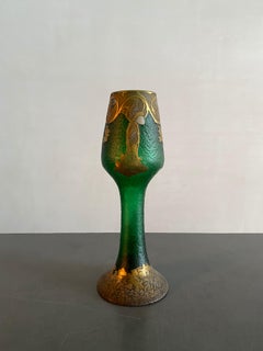 Französische vergoldete Deko-Kunstglasvase in Gobert-Form, Art nouveau, Legras
