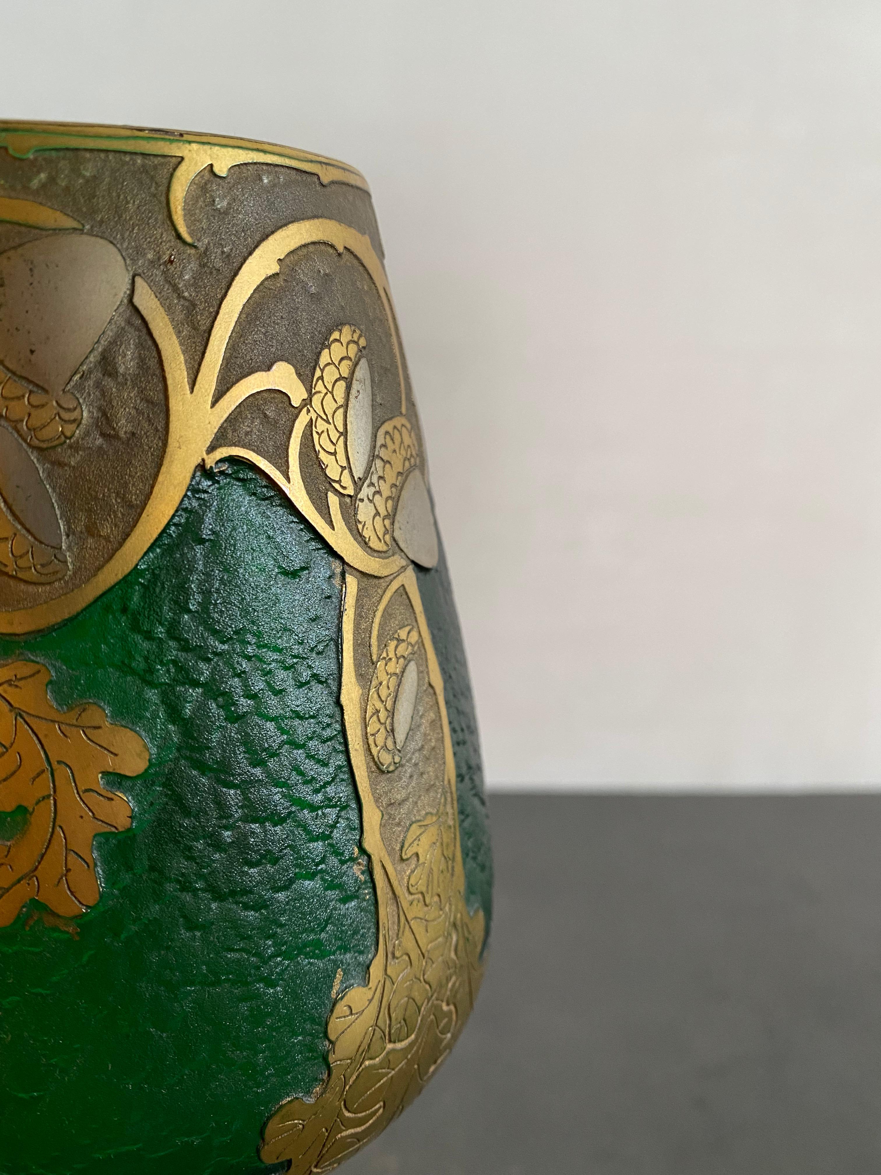 Art Nouveau Legras French Gilt Decorative Art Glass Vase in Gobert Form For Sale 2