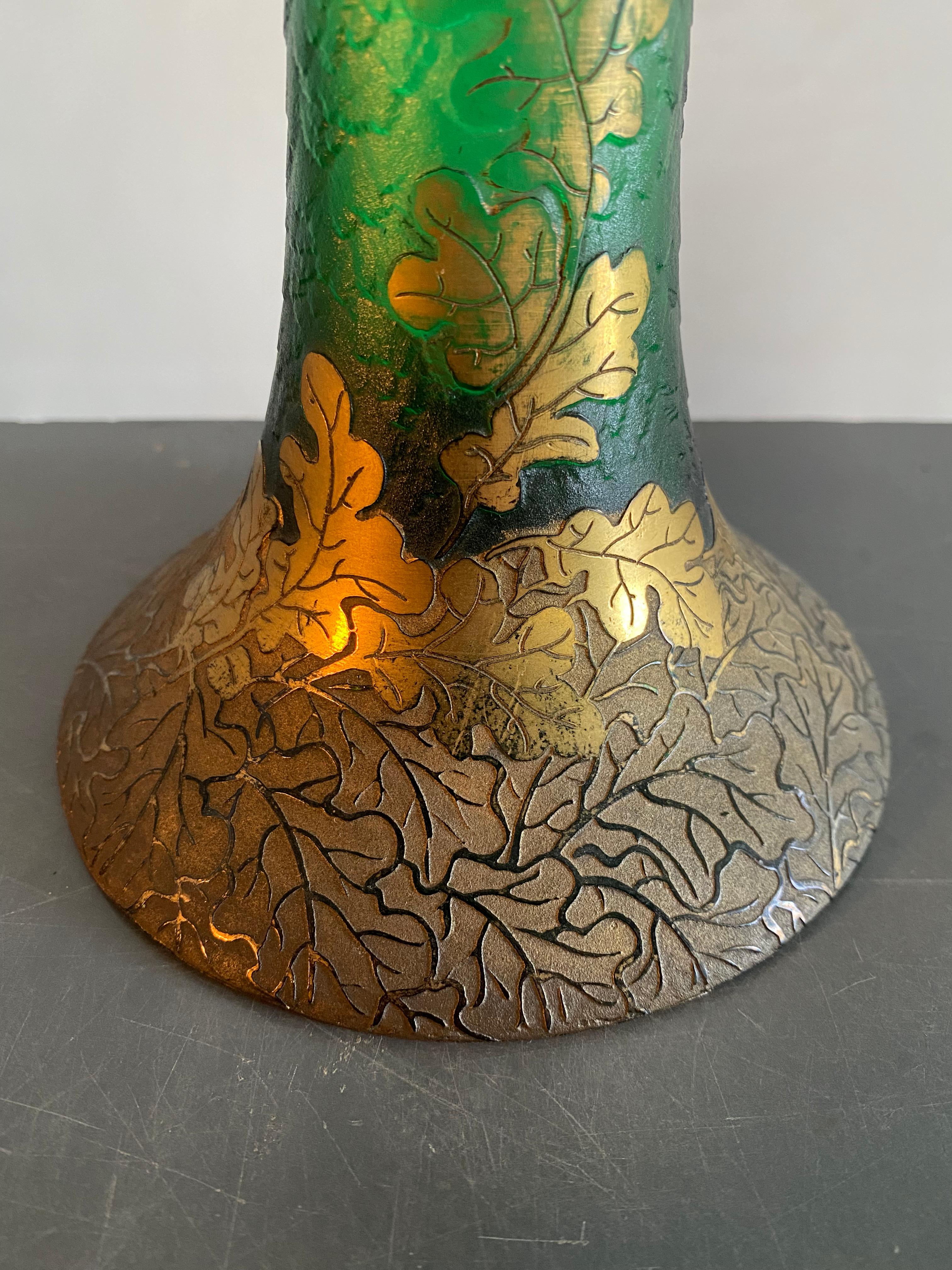 Art Nouveau Legras French Gilt Decorative Art Glass Vase in Gobert Form For Sale 3