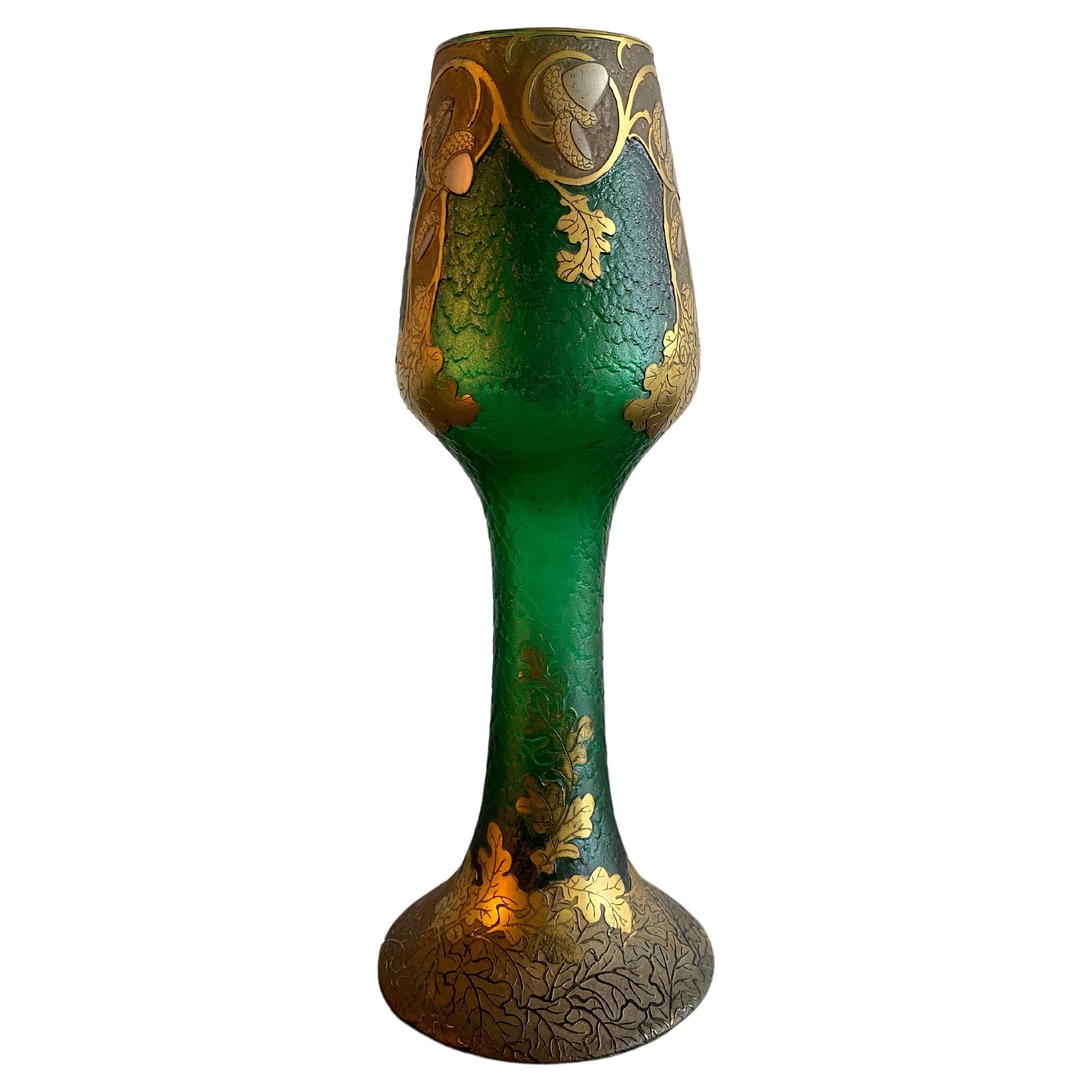 Art Nouveau Legras French Gilt Decorative Art Glass Vase in Gobert Form For Sale