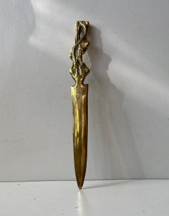 Ouvre-lettres Art Nouveau en laiton - Dessin w. Feuilles