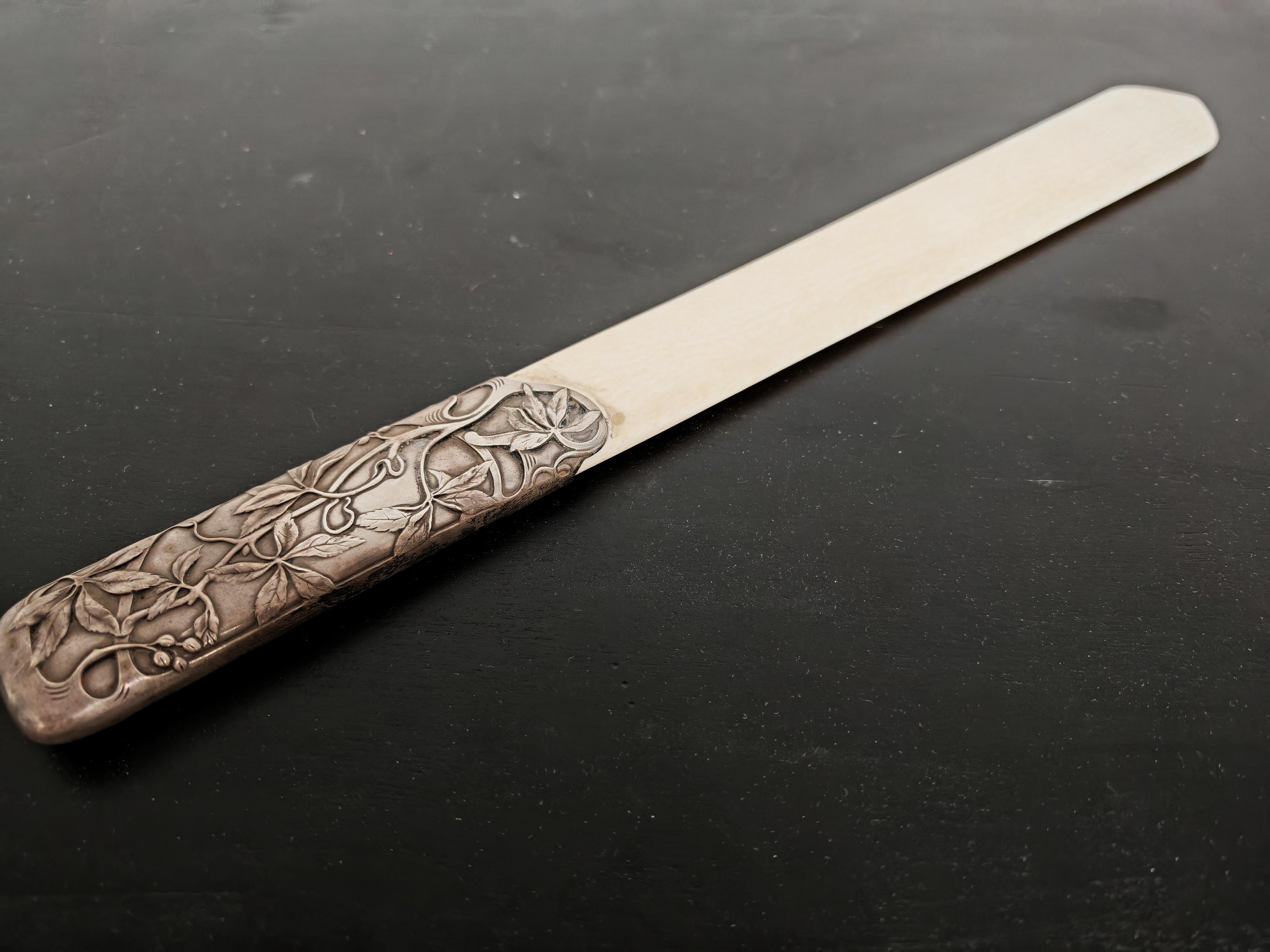 Art Nouveau Letter Opener with stunning silver (plated) handle and ivory tip For Sale 4