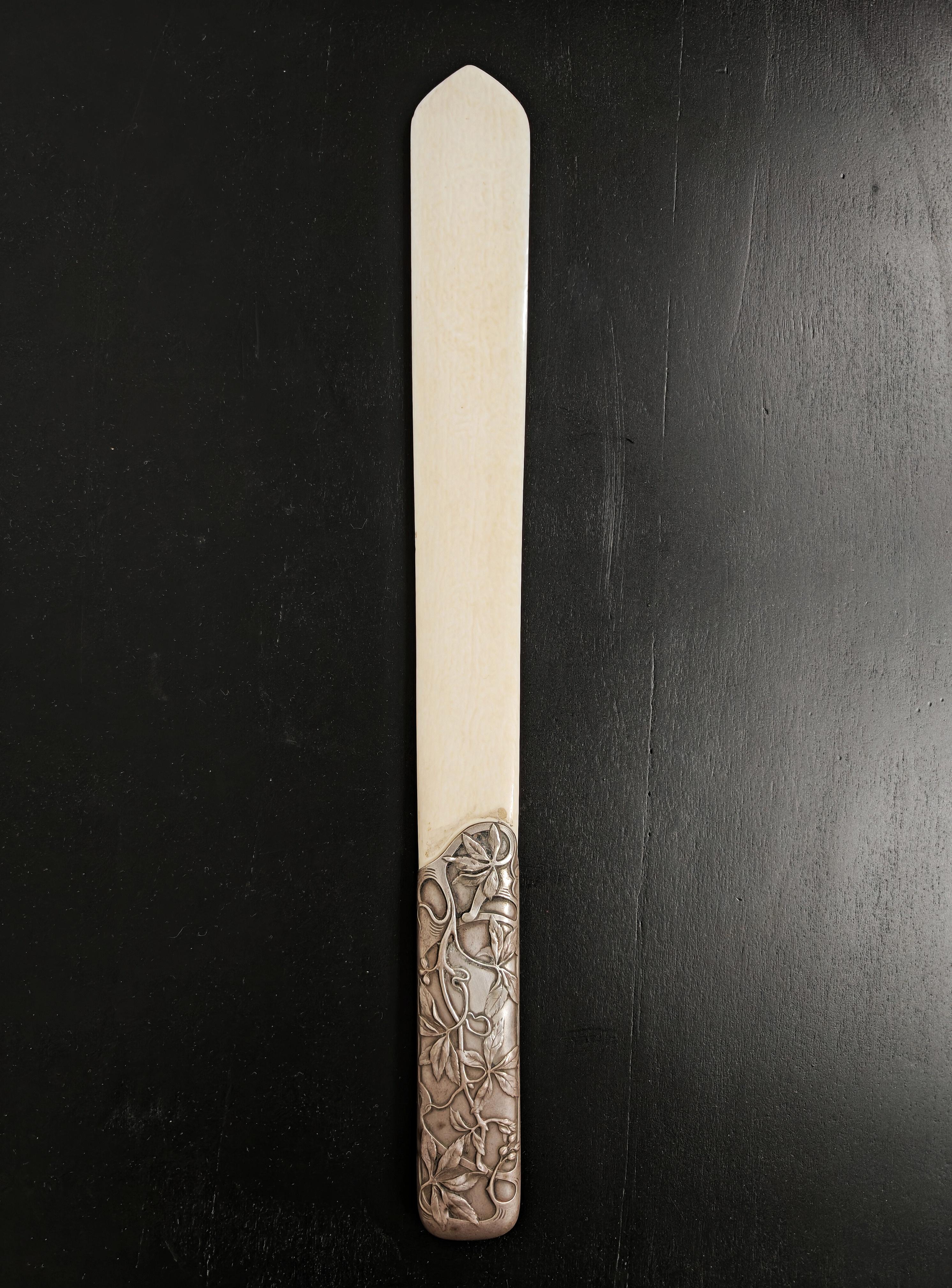 Art Nouveau Letter Opener with stunning silver (plated) handle and ivory tip For Sale 1