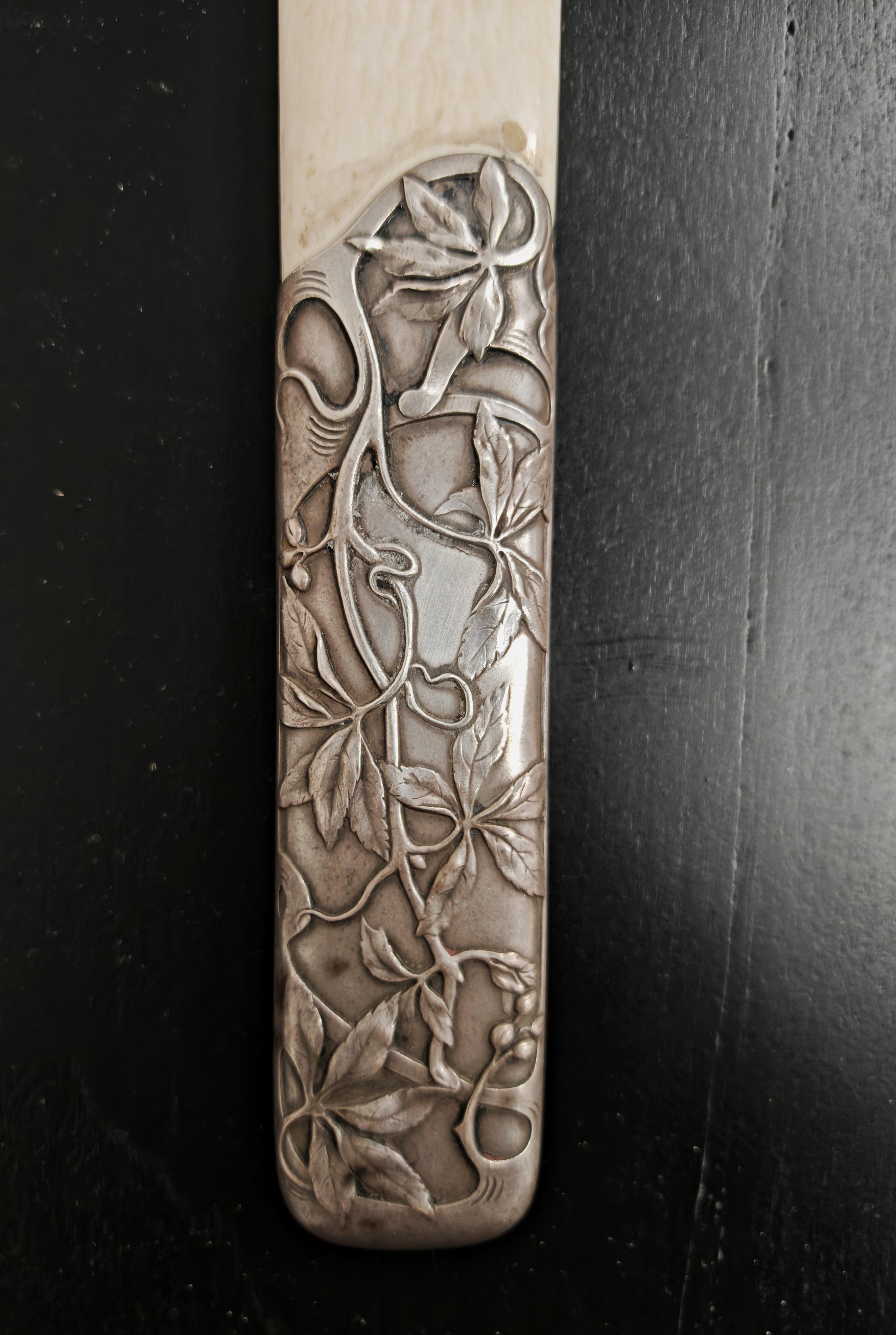 Art Nouveau Letter Opener with stunning silver (plated) handle and ivory tip For Sale 3