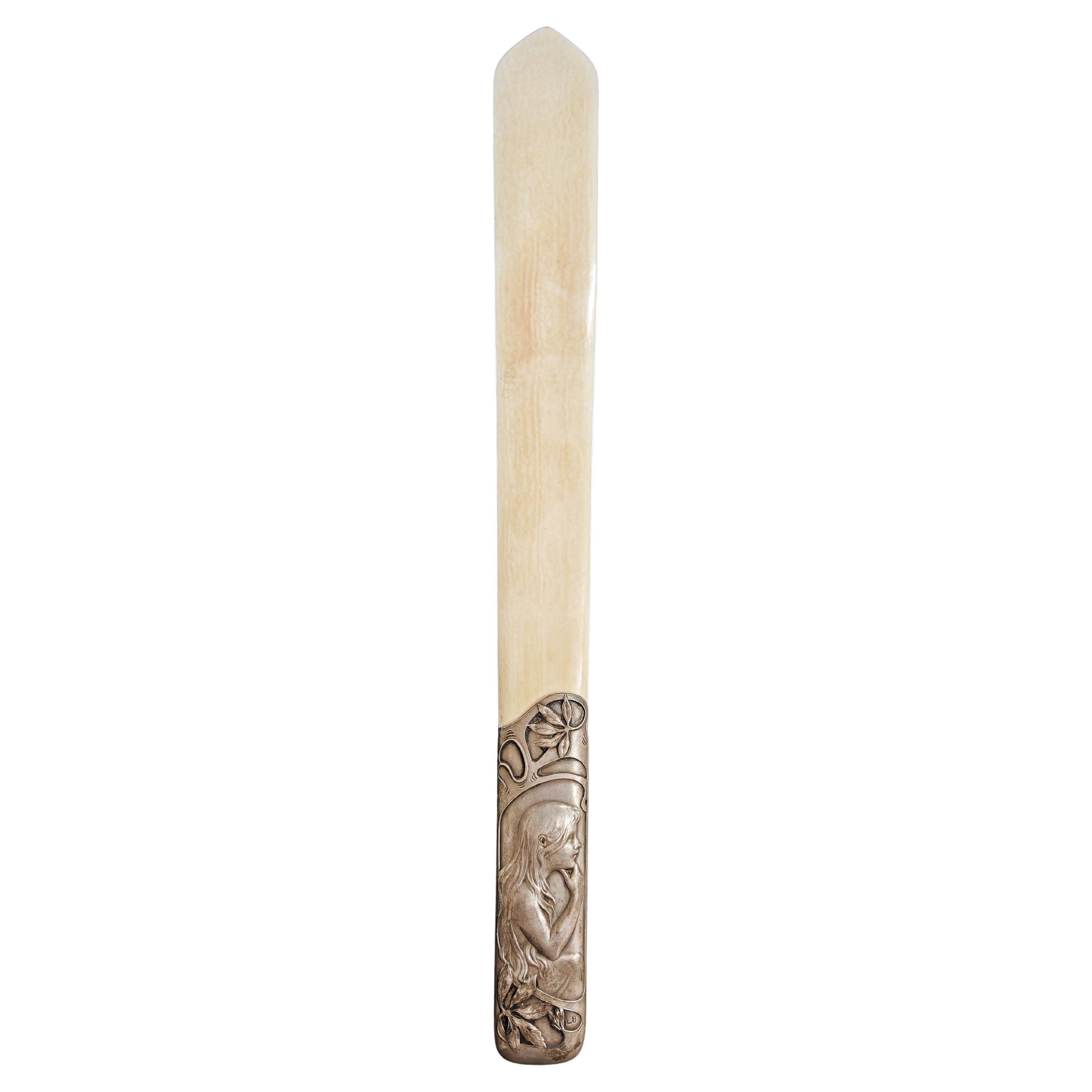 Art Nouveau Letter Opener with stunning silver (plated) handle and ivory tip For Sale